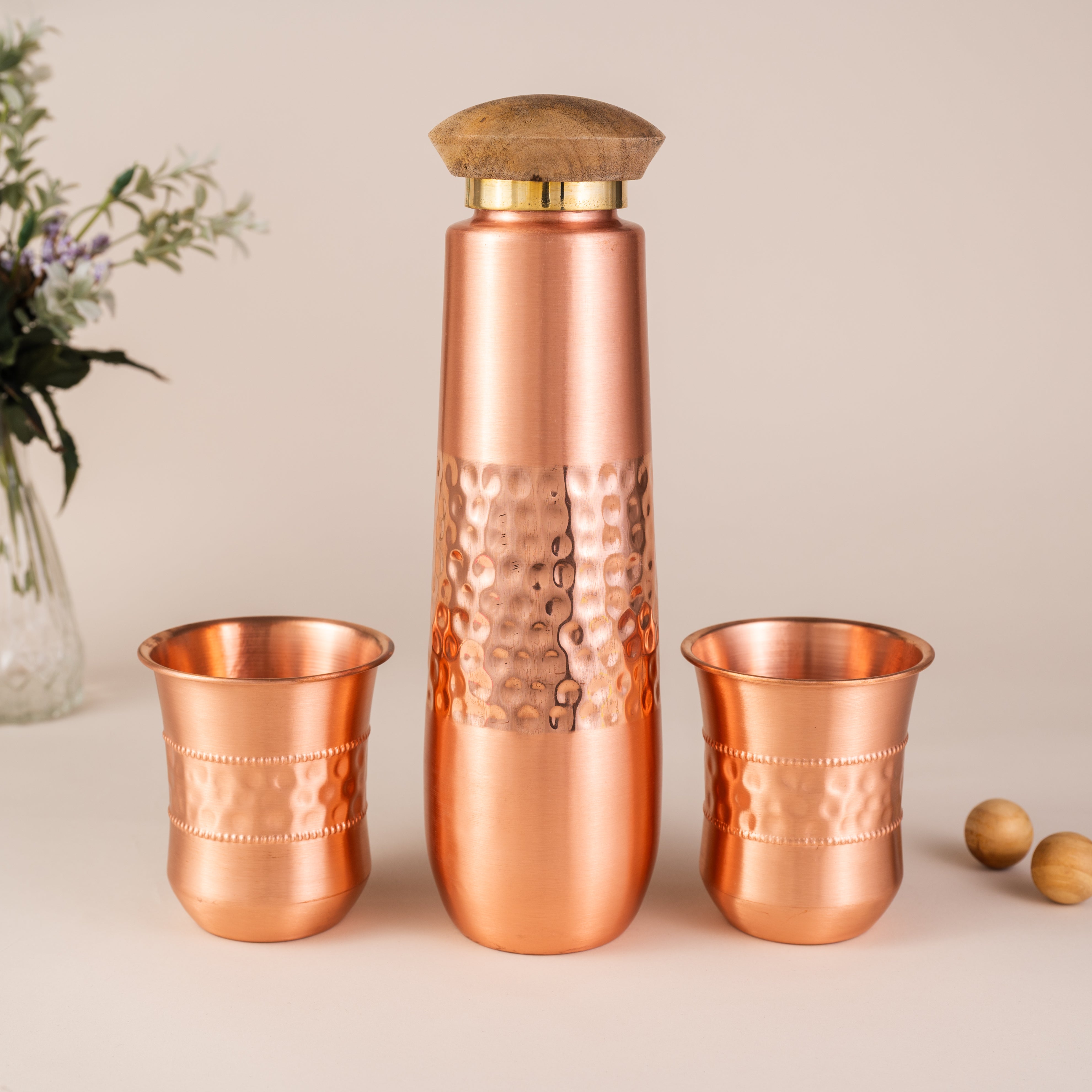 Copper Water Bottle & Glass Set