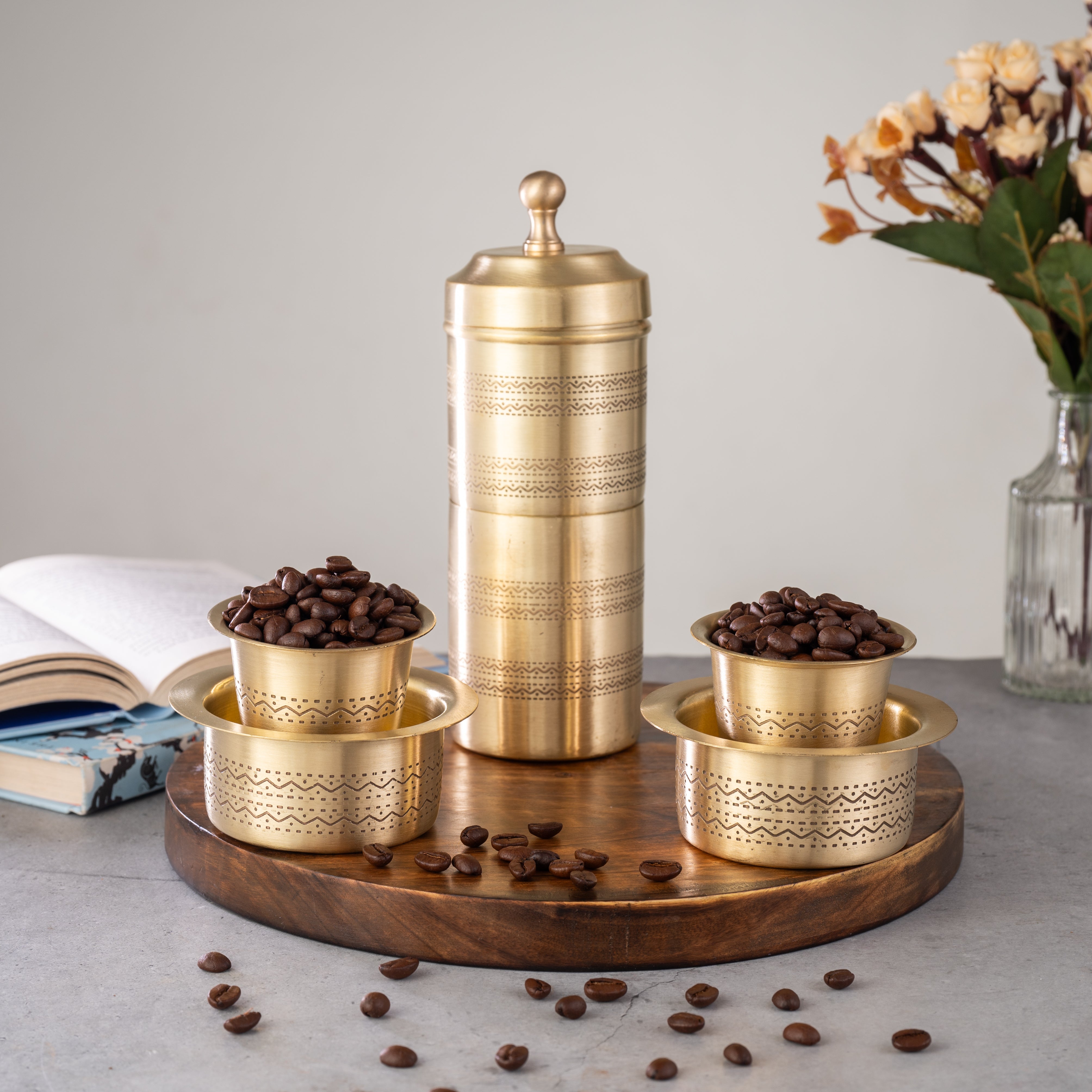 Brass Filter Coffee Maker & Brass Coffee Cup Set
