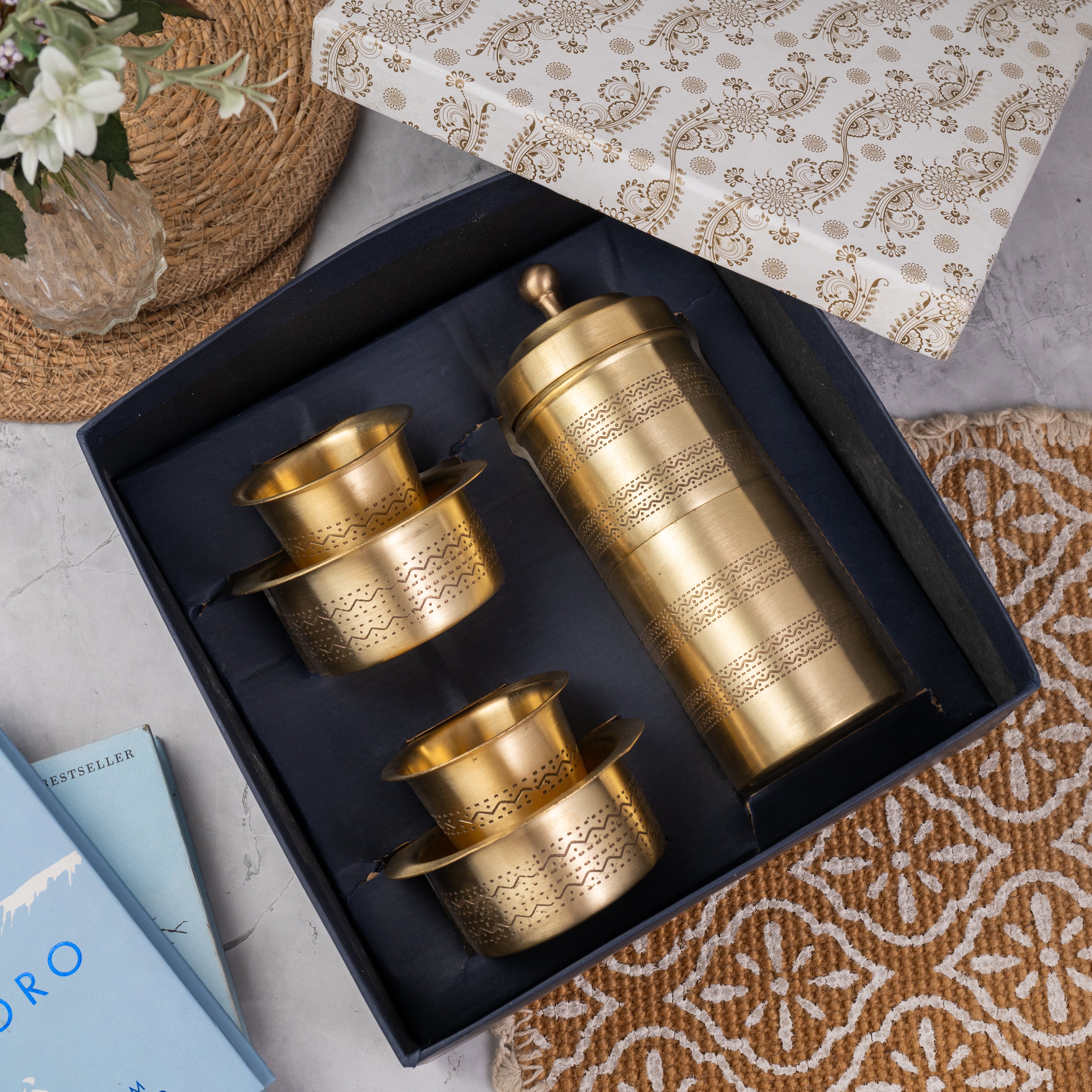 Brass Filter Coffee Maker & Brass Coffee Cup Set