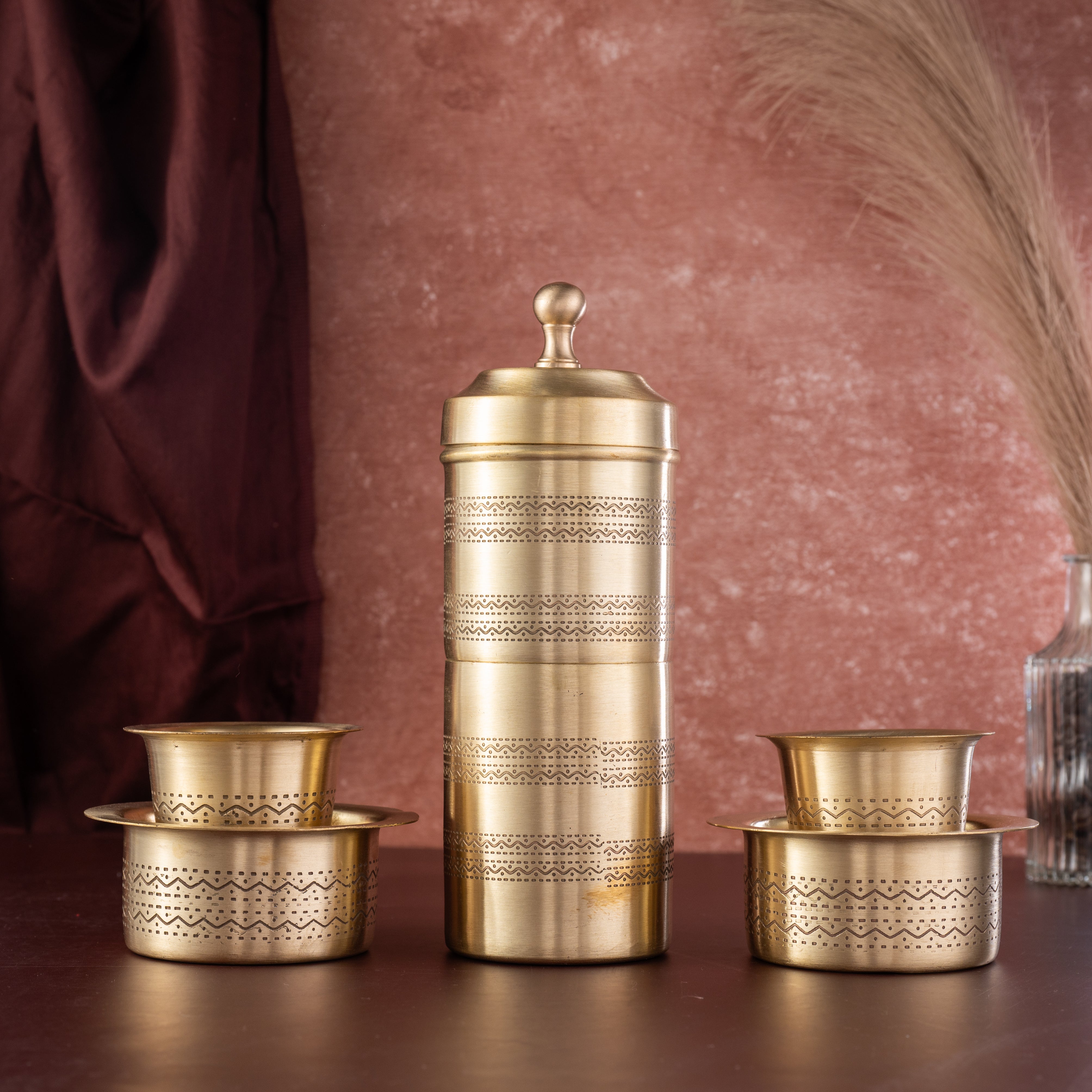 Brass Filter Coffee Maker & Brass Coffee Cup Set