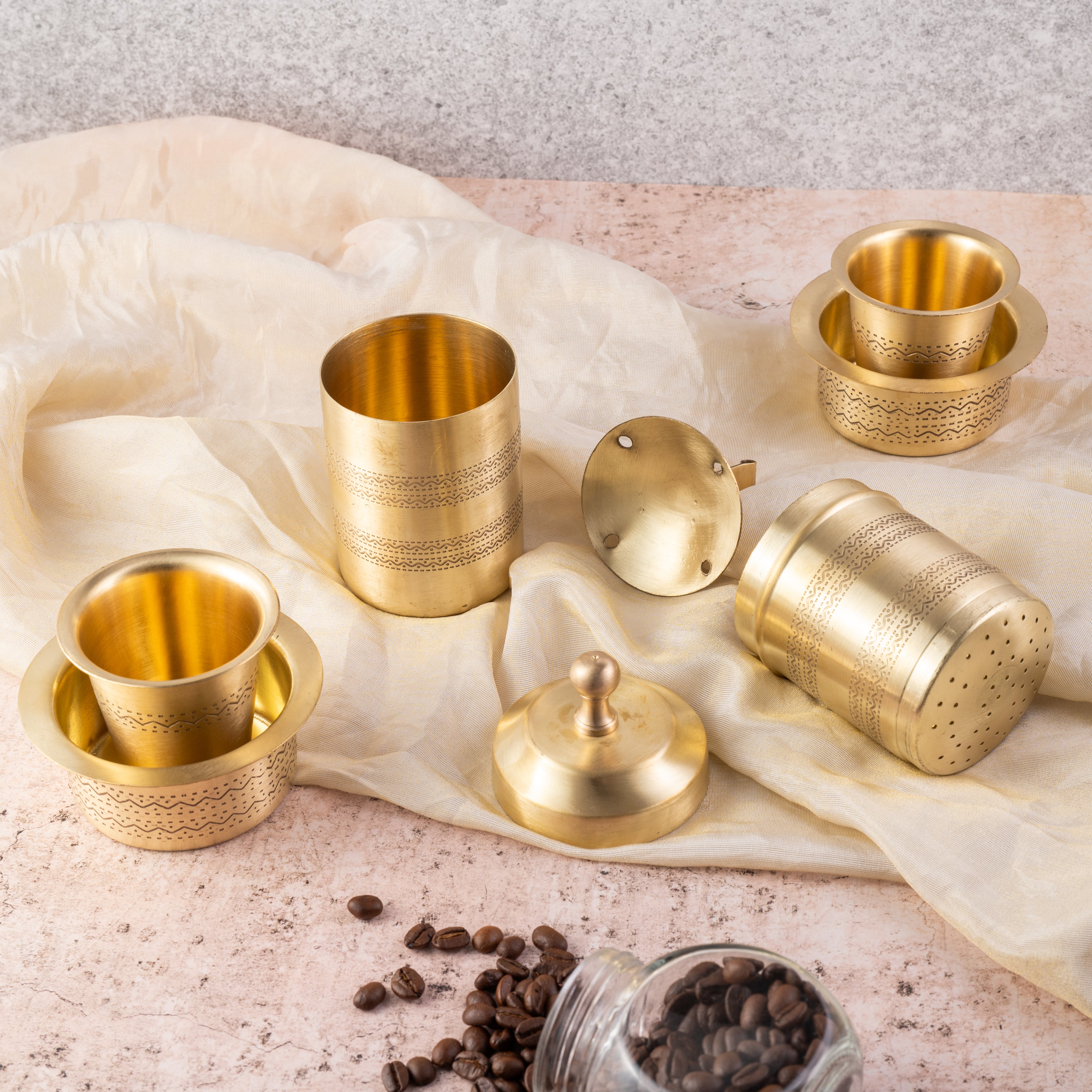 Brass Filter Coffee Maker & Brass Coffee Cup Set