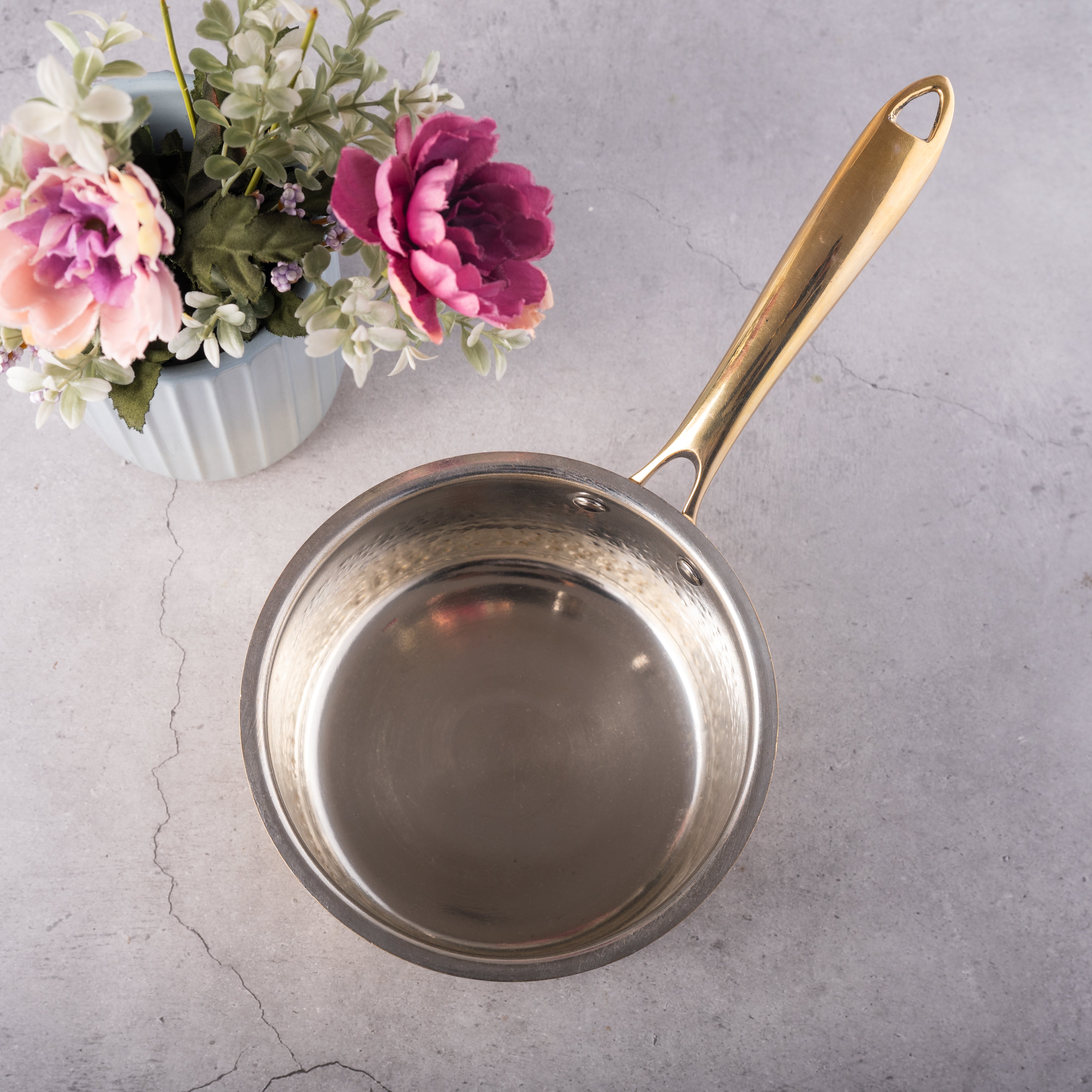 Brass Souce Pan with Sturdy Handle - Hammered