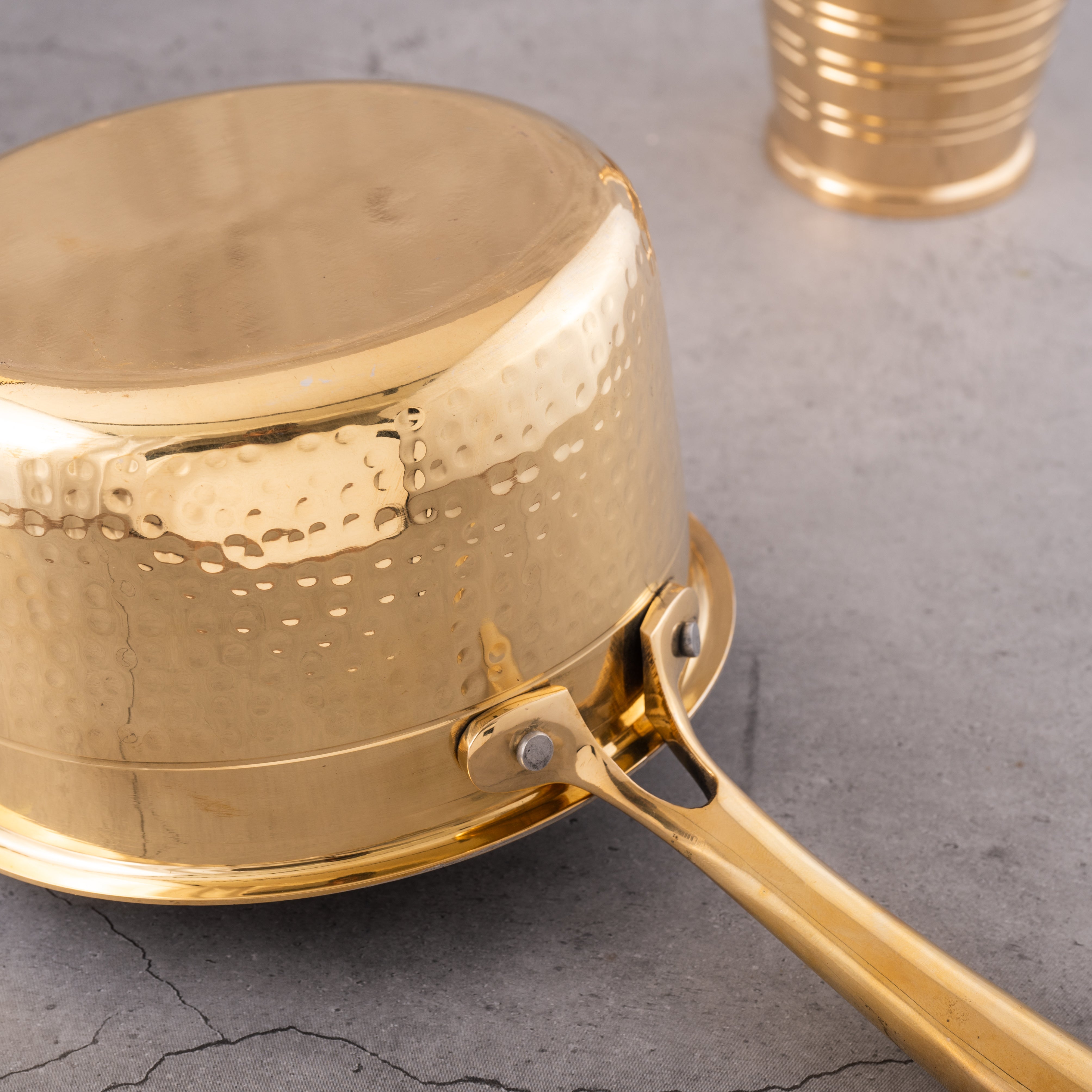 Brass Souce Pan with Sturdy Handle - Hammered