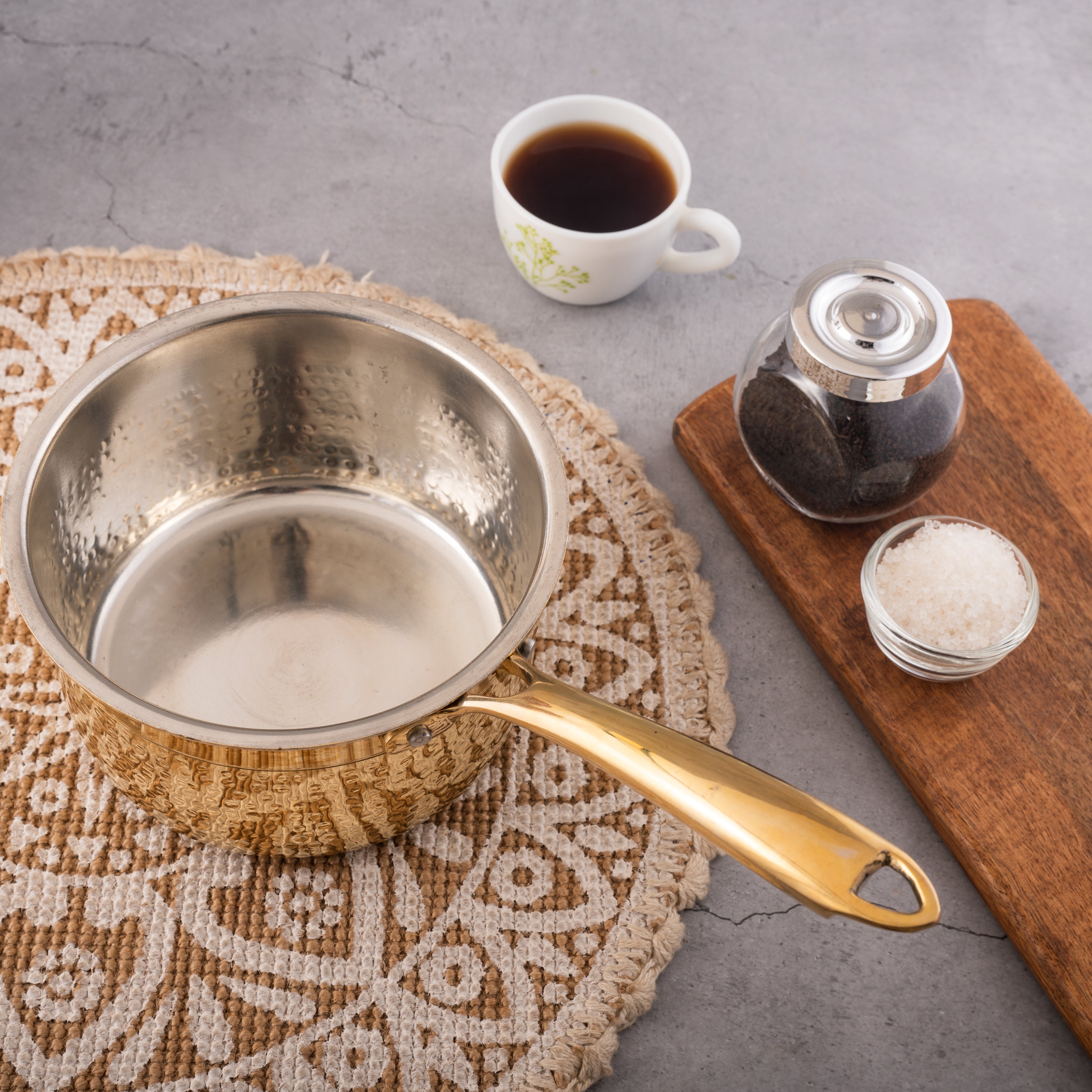 Brass Souce Pan with Sturdy Handle - Hammered