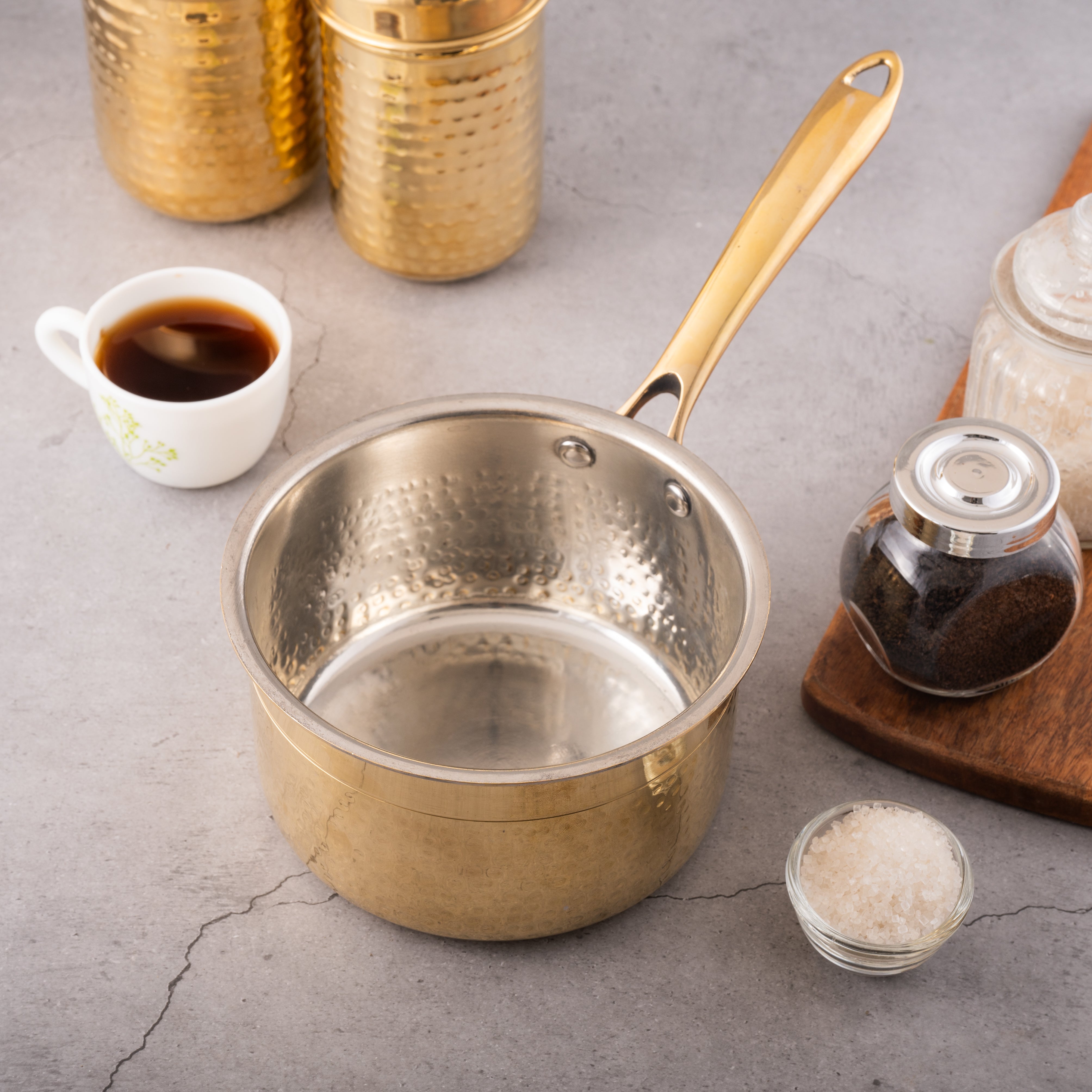 Brass Souce Pan with Sturdy Handle - Hammered