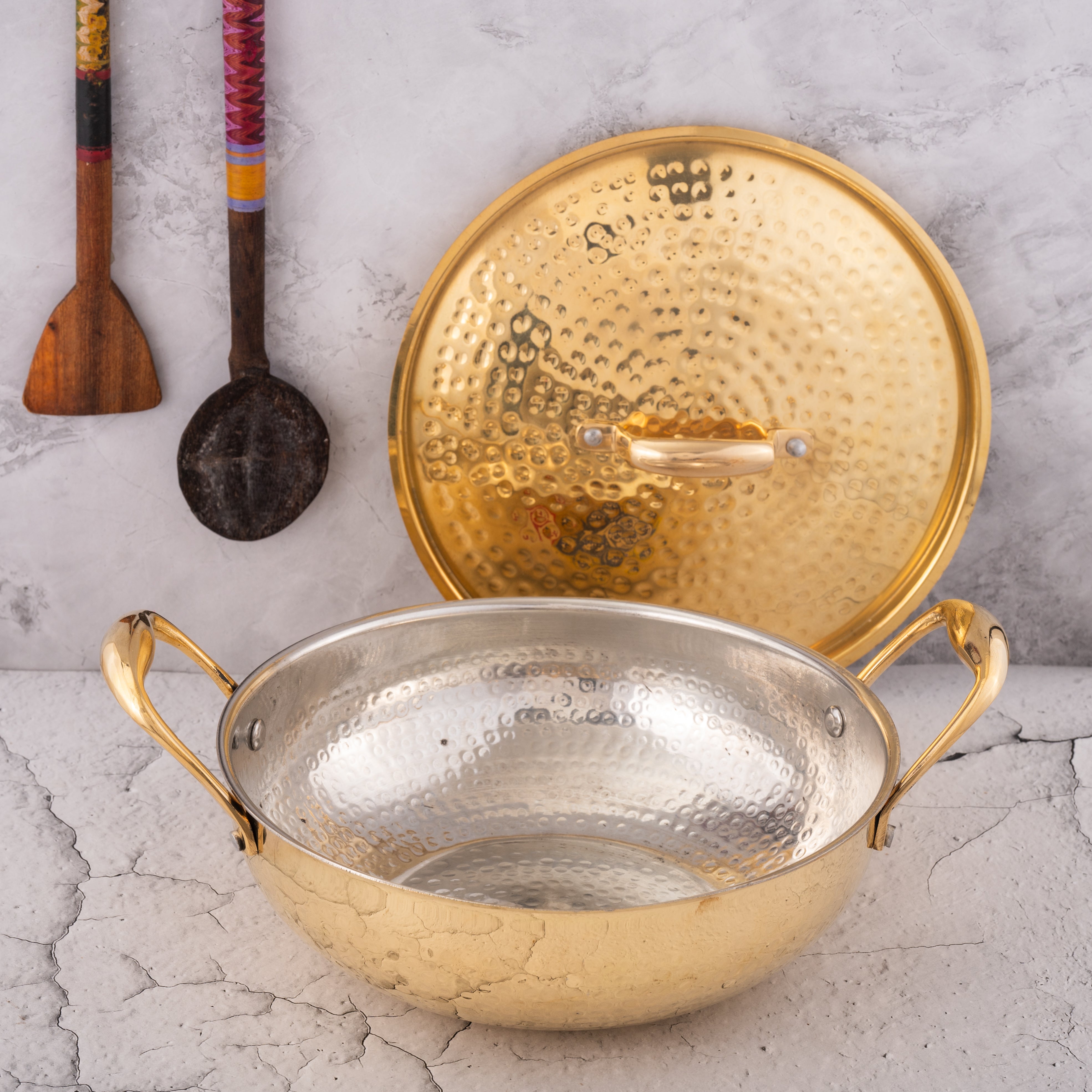 Brass Kadai with Lid - Hammered