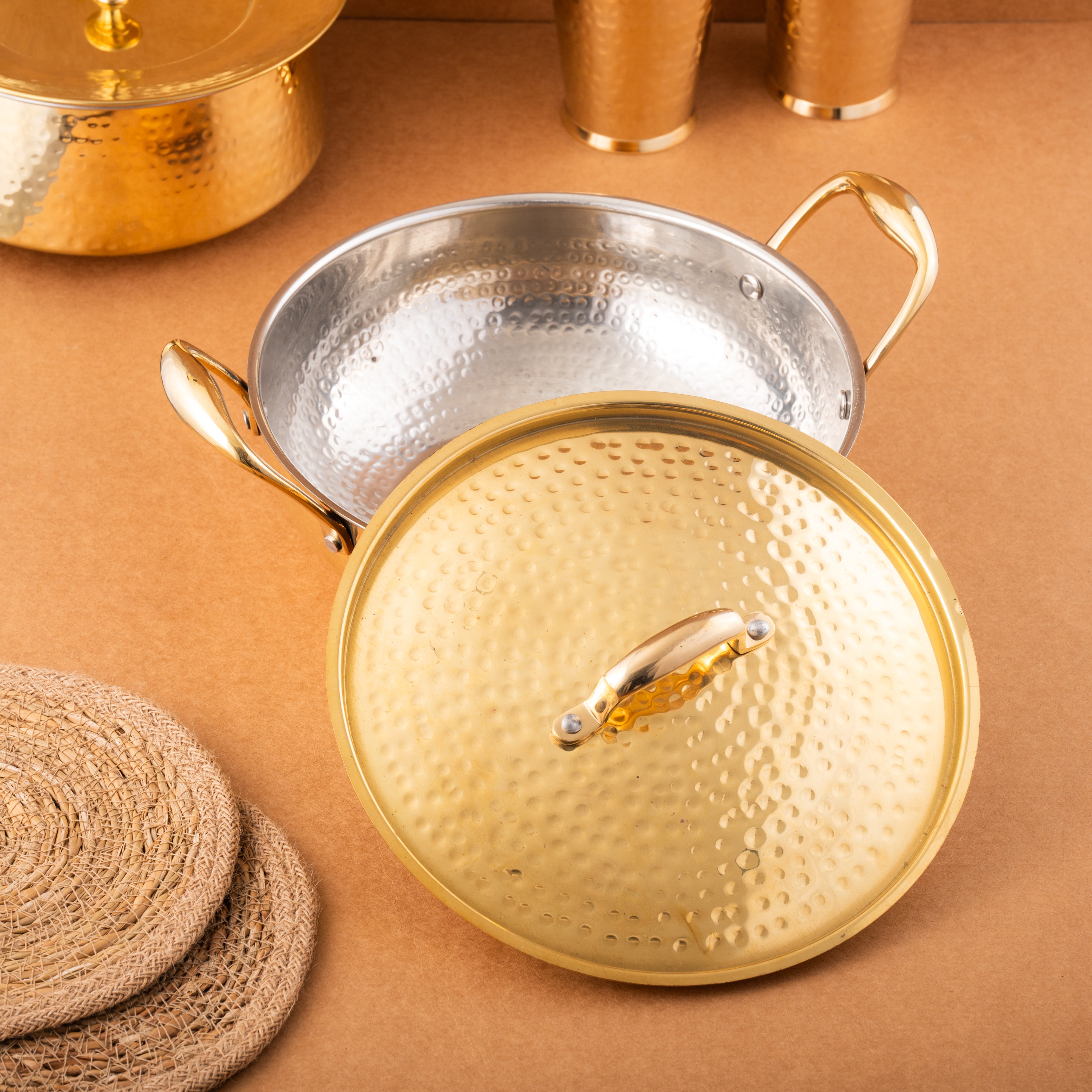 Brass Kadai with Lid - Hammered