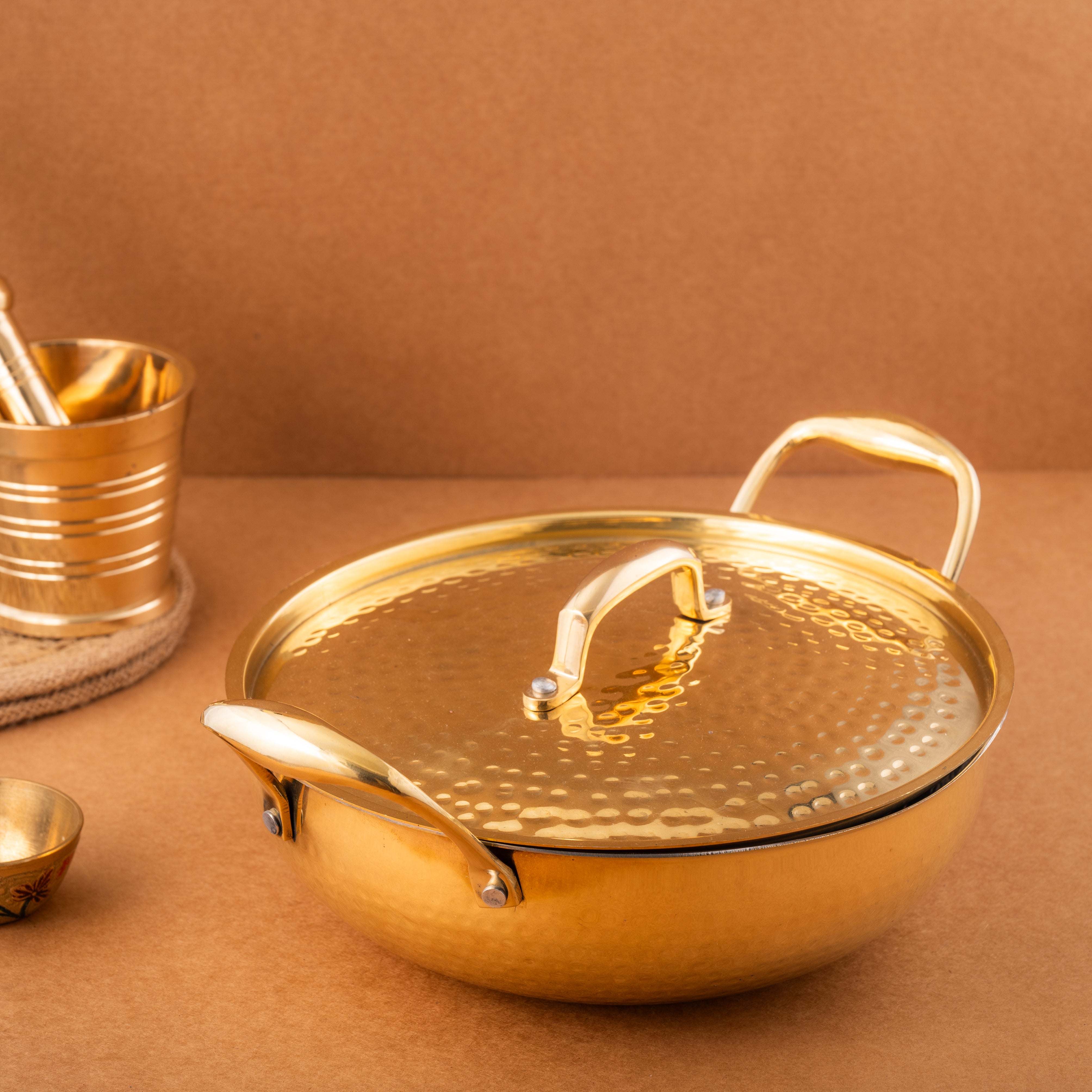 Brass Kadai with Lid - Hammered