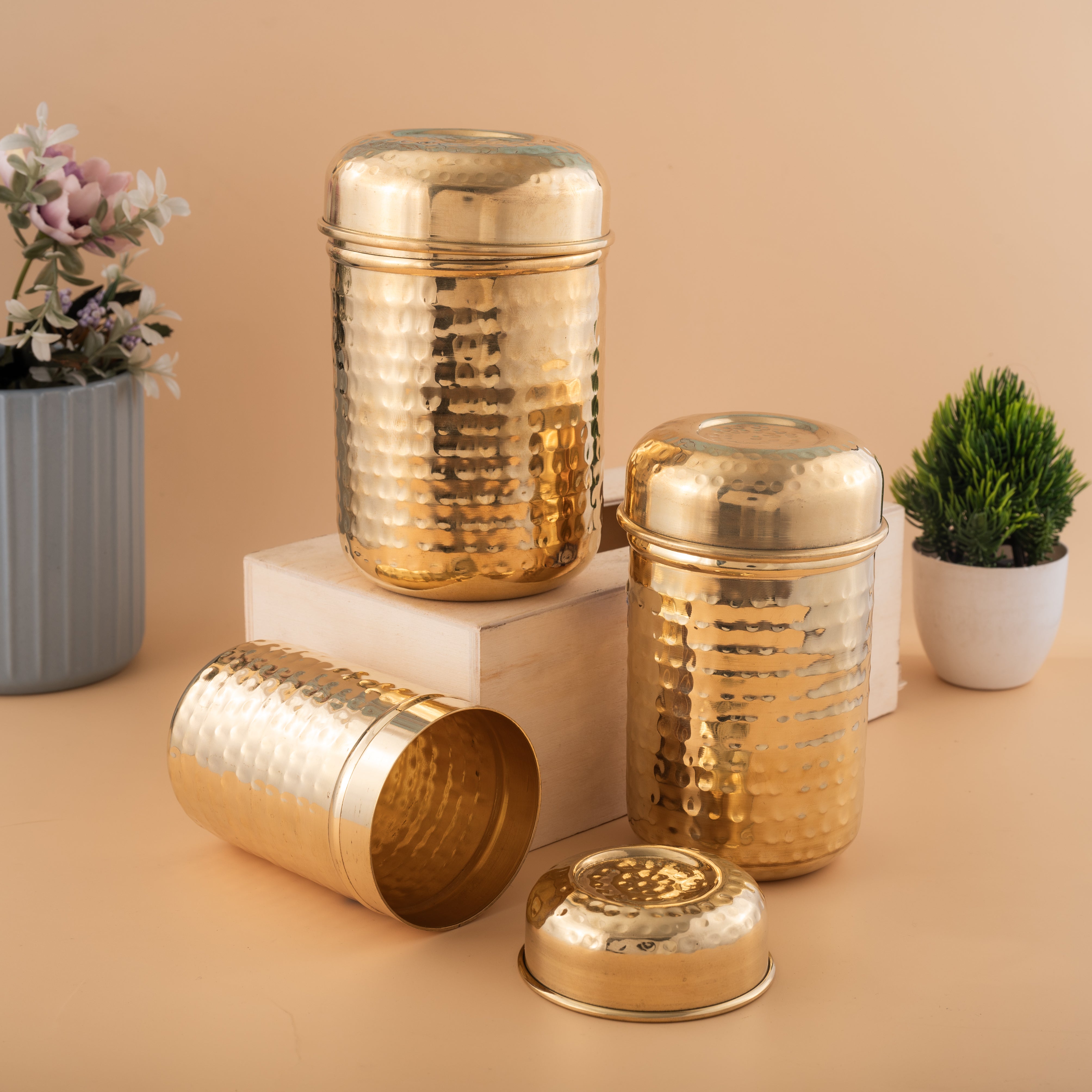 Brass Canister Set of 3 - Hammered