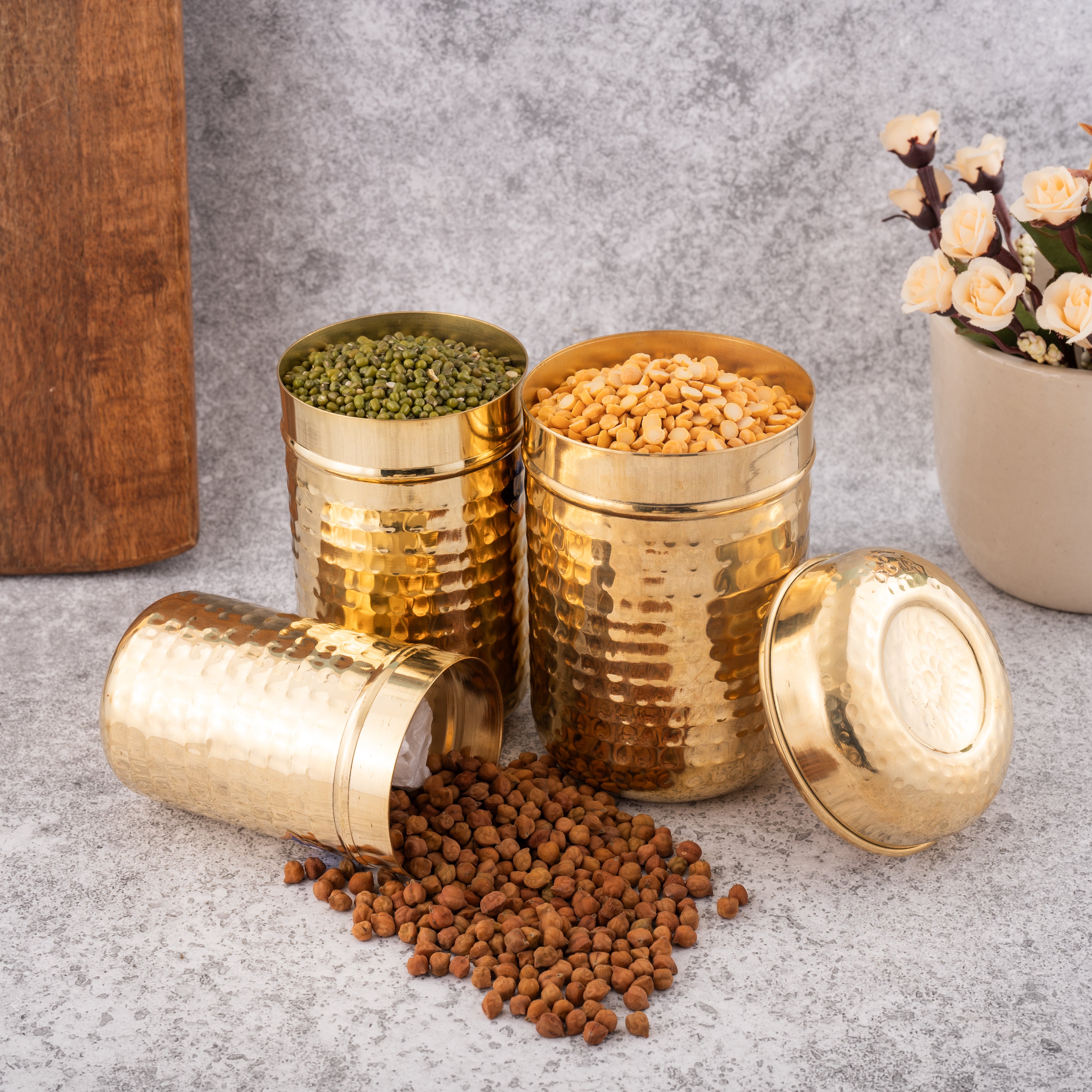 Brass Canister Set of 3 - Hammered