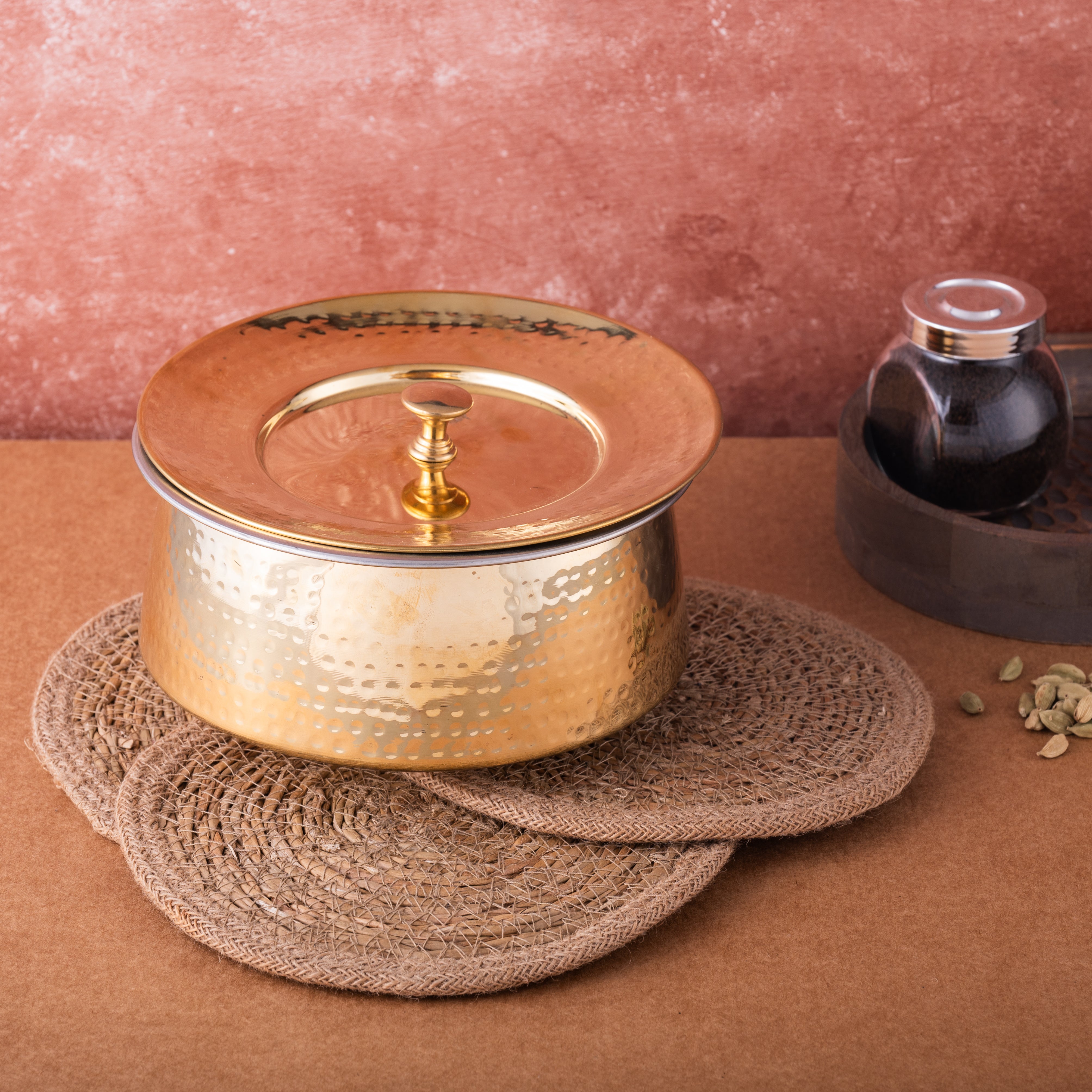 Brass Patila with Lid - Hammered