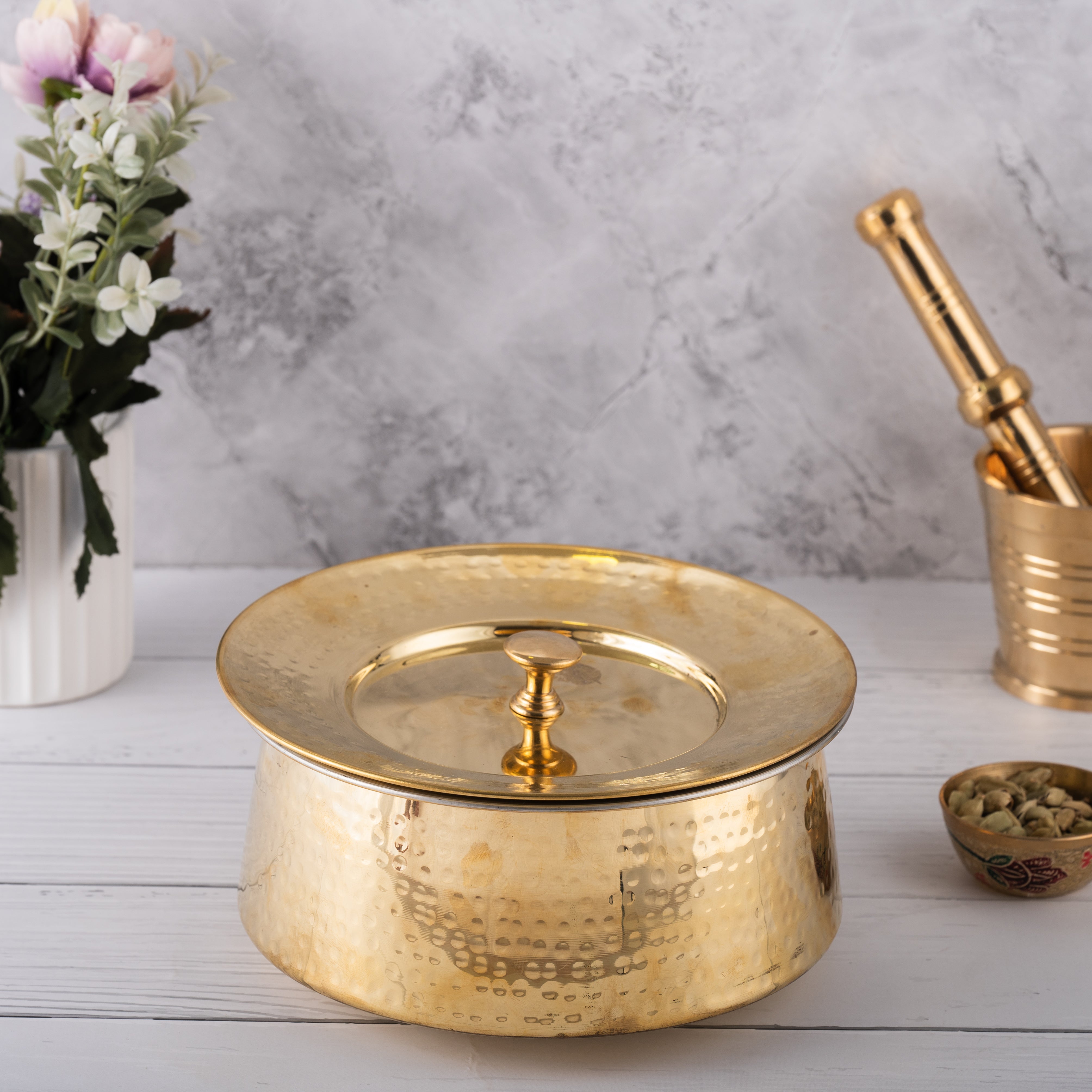Brass Patila with Lid - Hammered