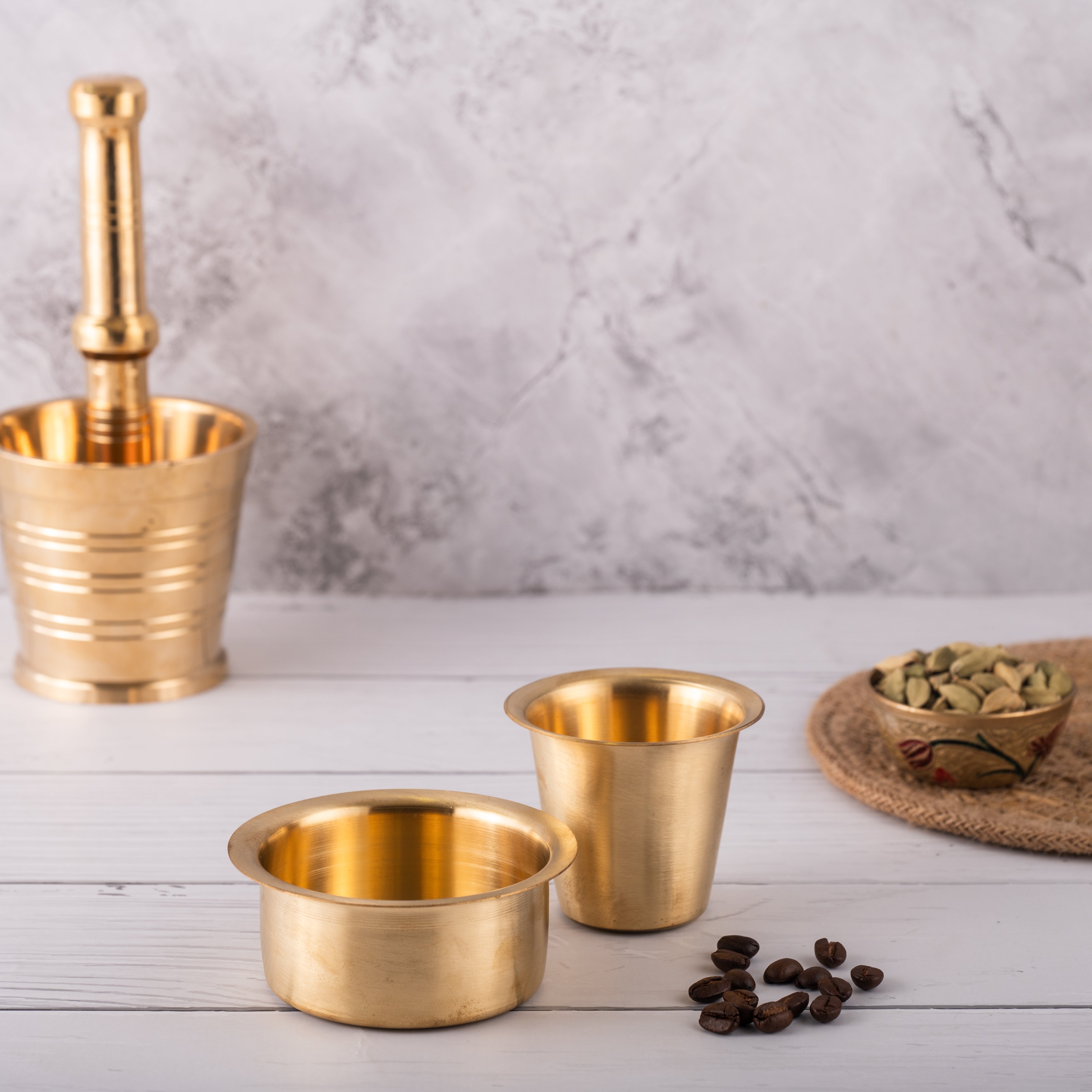 Brass Coffee Dabara Set - Matte Finished