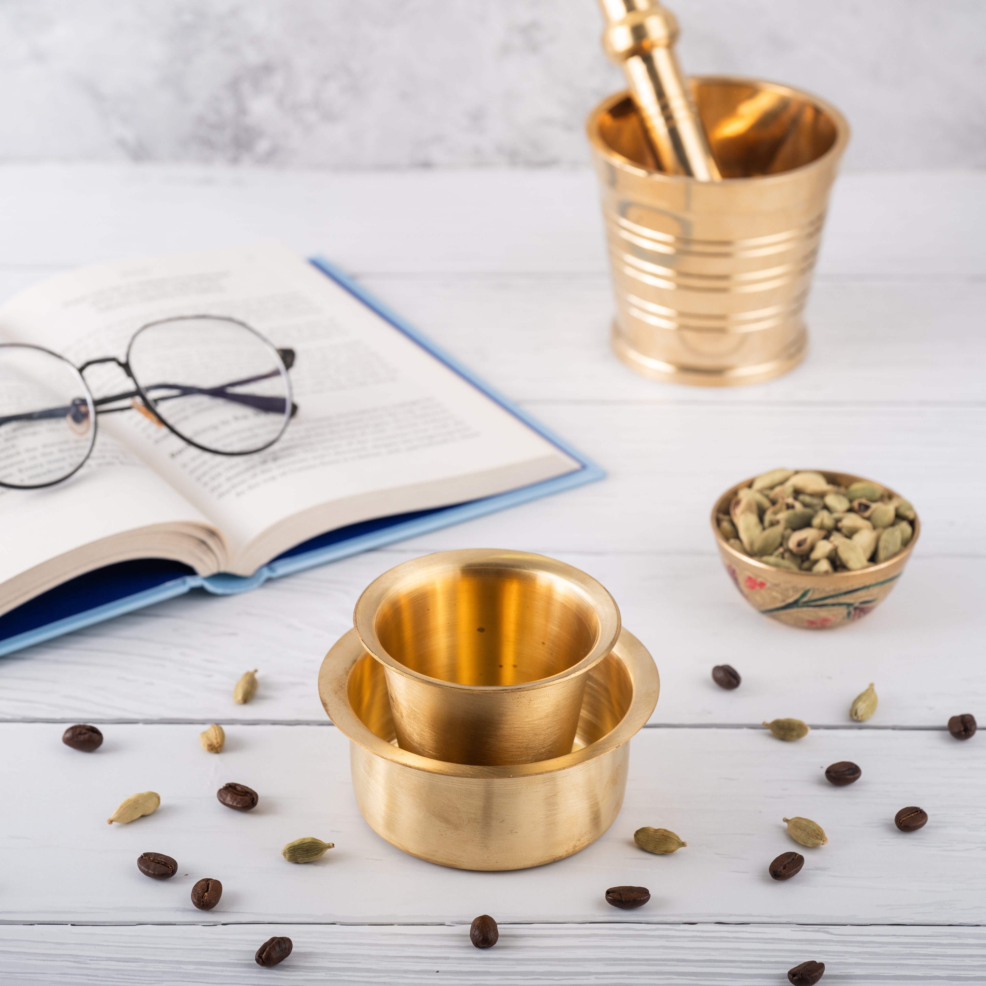 Brass Coffee Dabara Set - Matte Finished