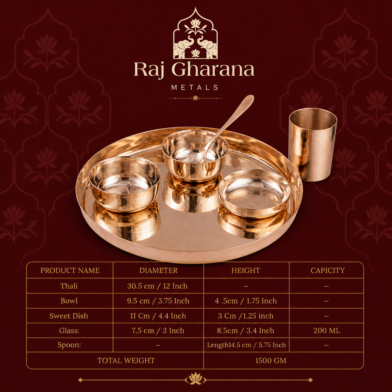 Kansa Dinner Set Glossy Finished | 12 Inch