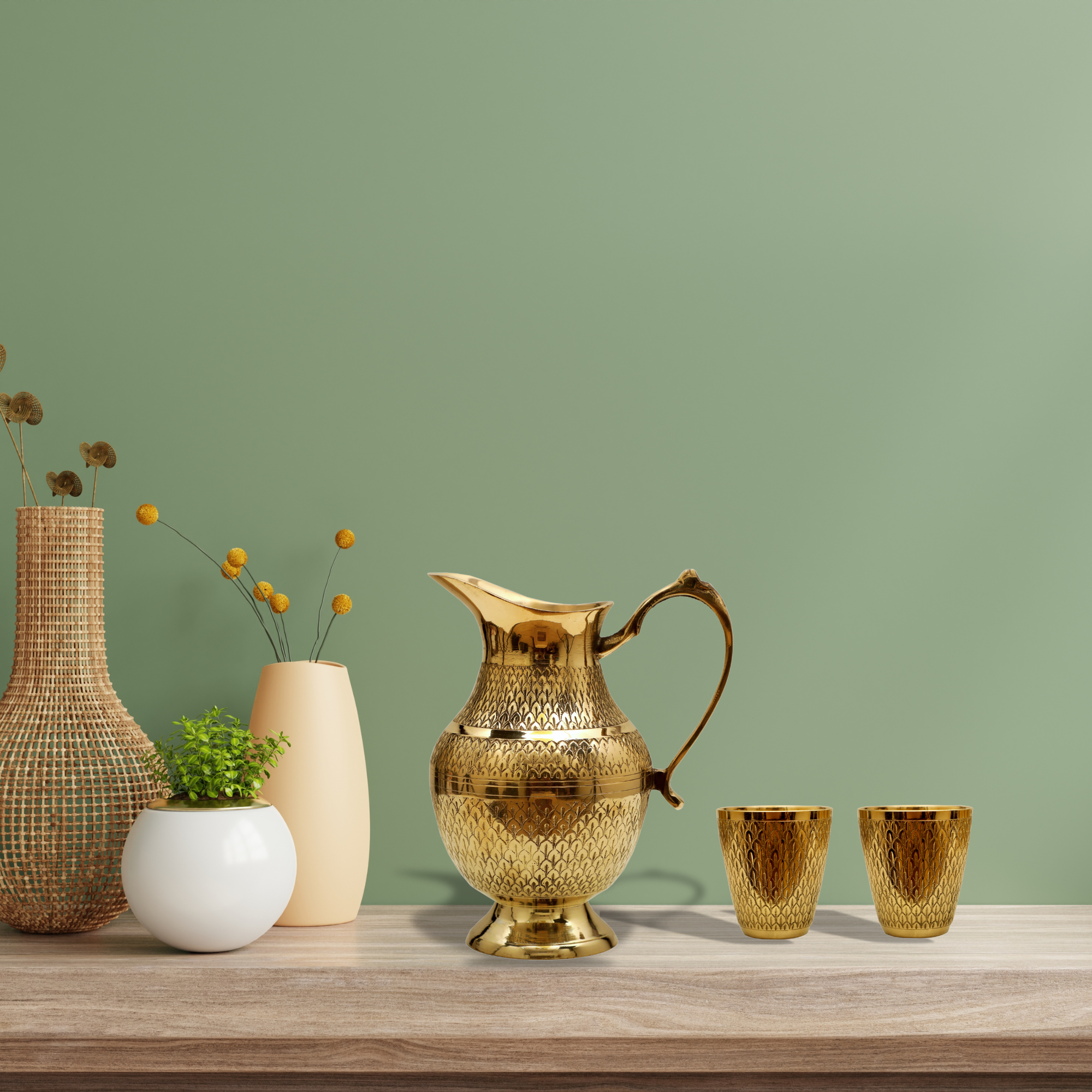Brass Jar & 6 Glass Set – Nakashi Design