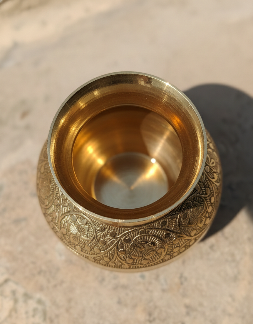 Brass Pooja Kalash/Lota - Floral Nakashi