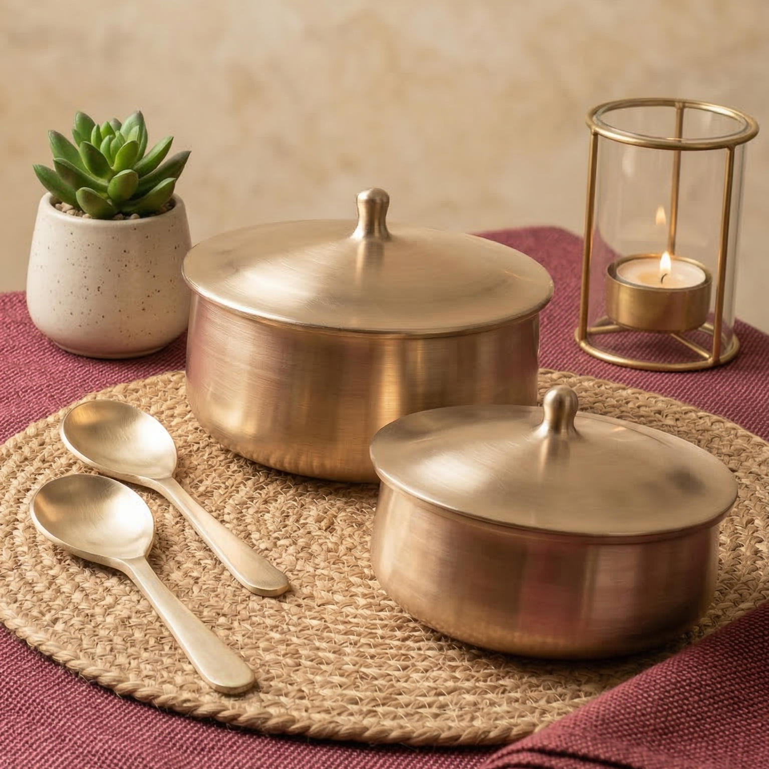 Kansa Serving Bowls with Spoon | Set of 2