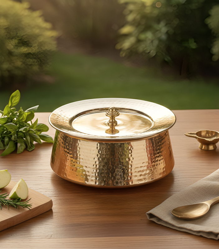 Brass Patila with Lid - Hammered