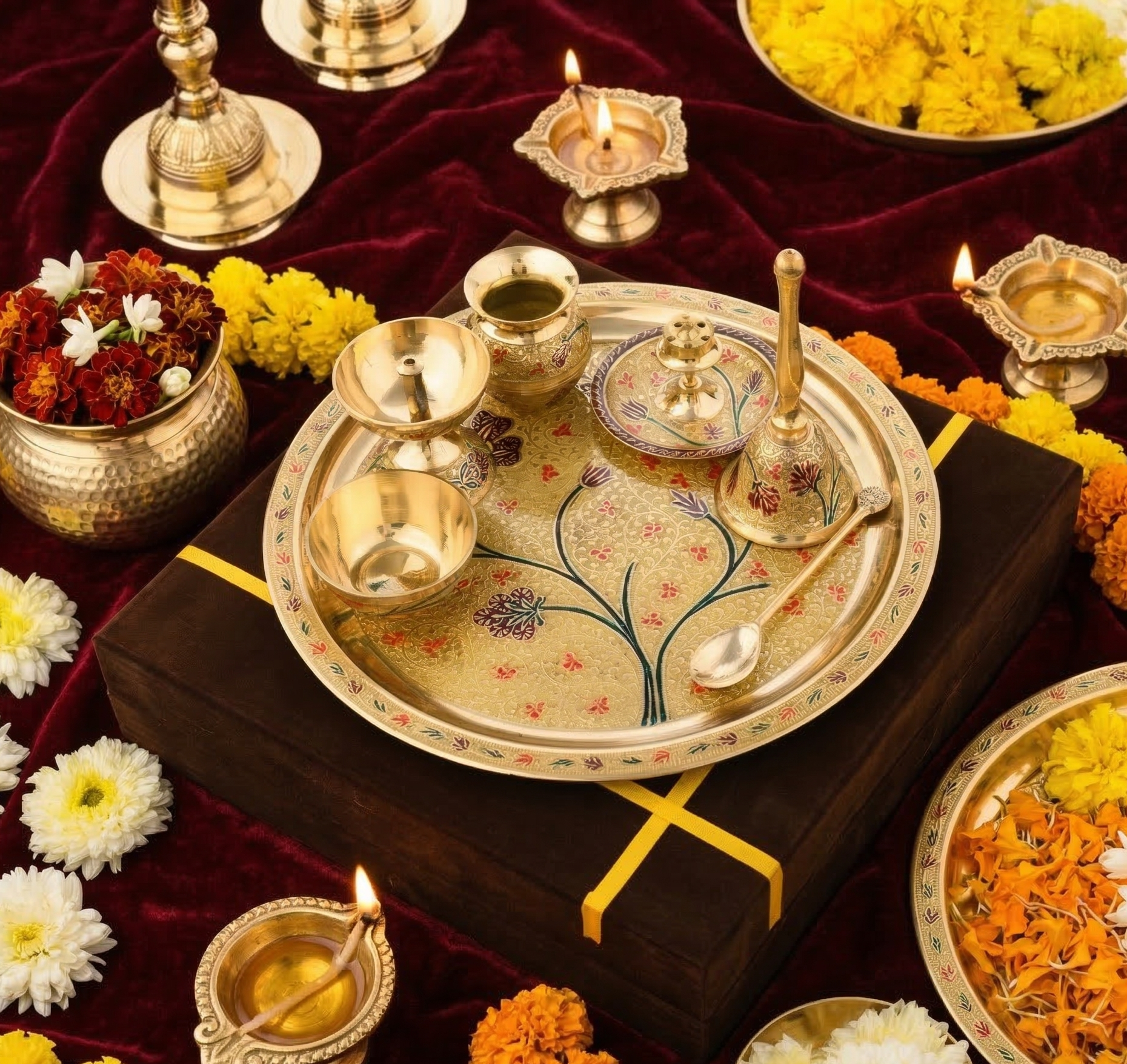 Brass Pooja Thali Set | 7 Pcs