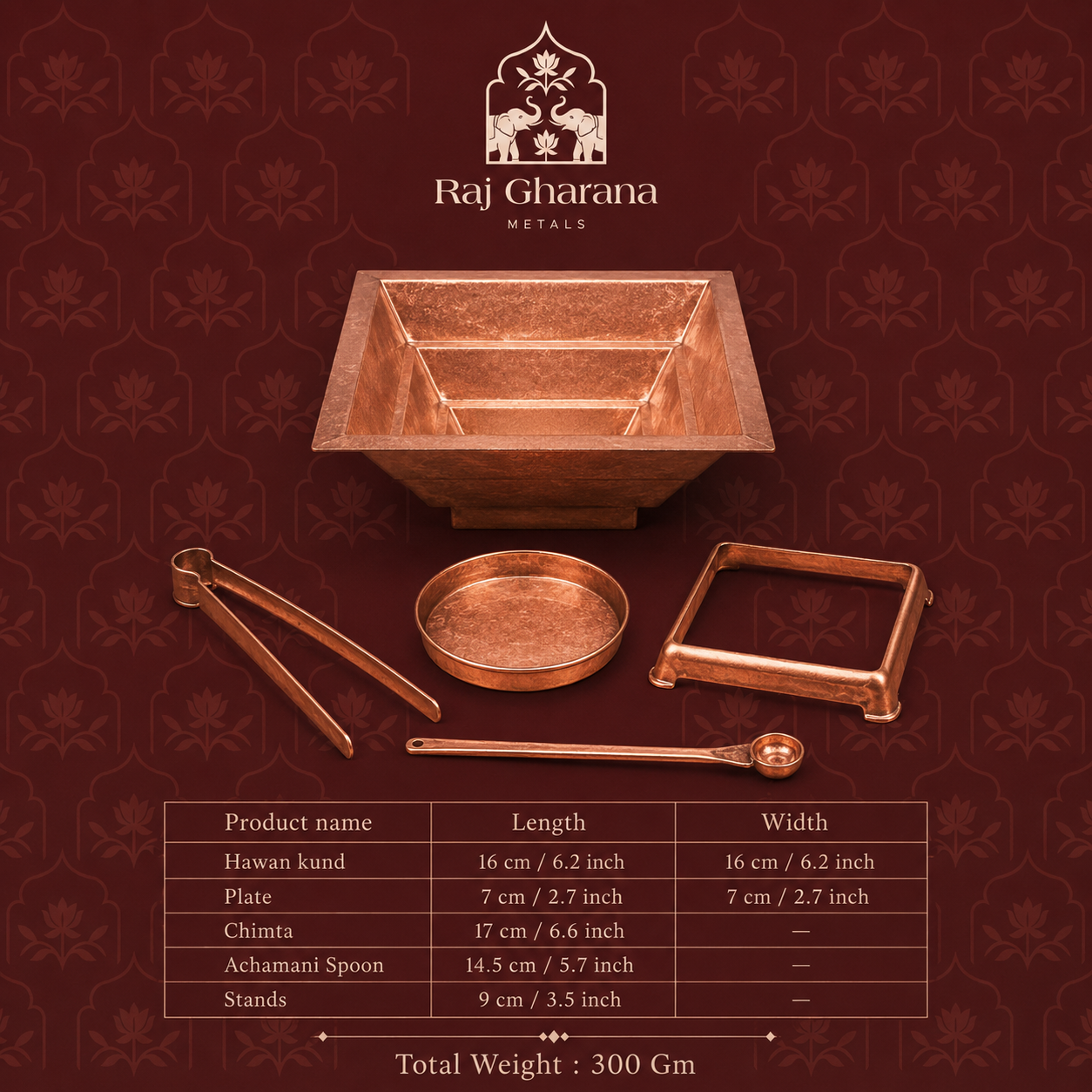Copper Hawan Kund Agnihotra Kit Set