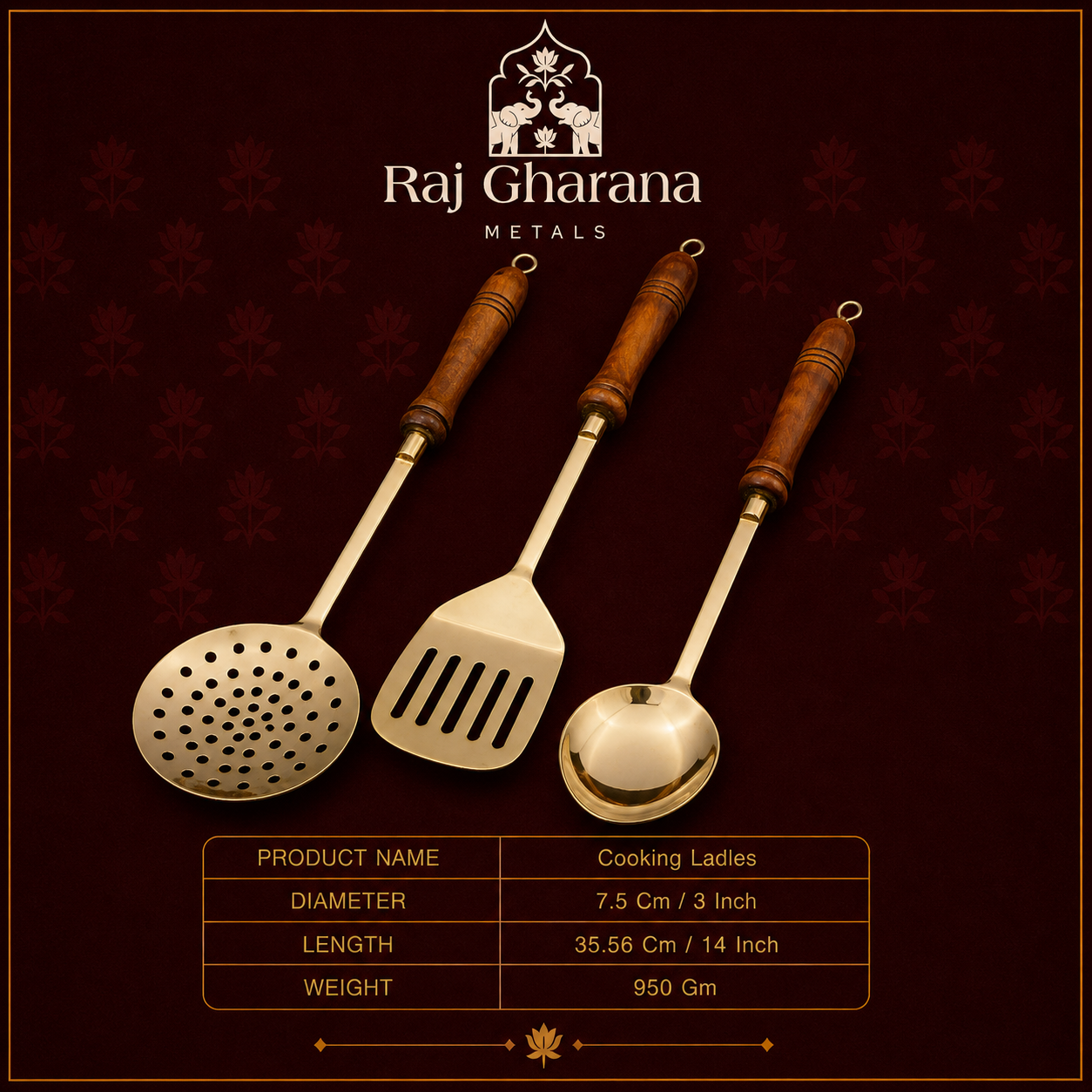 Brass Cooking Ladles | Set of 5