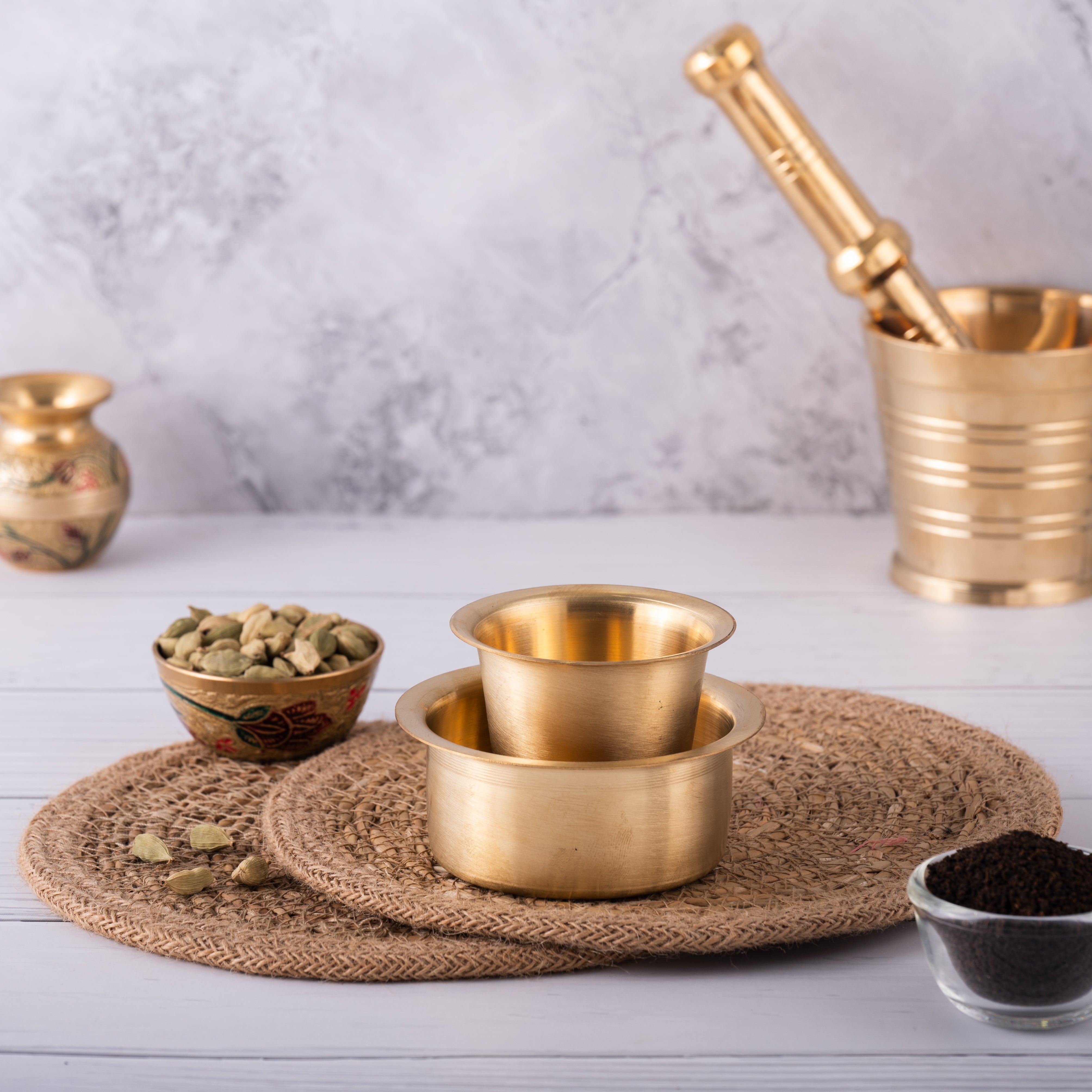 Matte Finished Brass Coffee Dabara Set