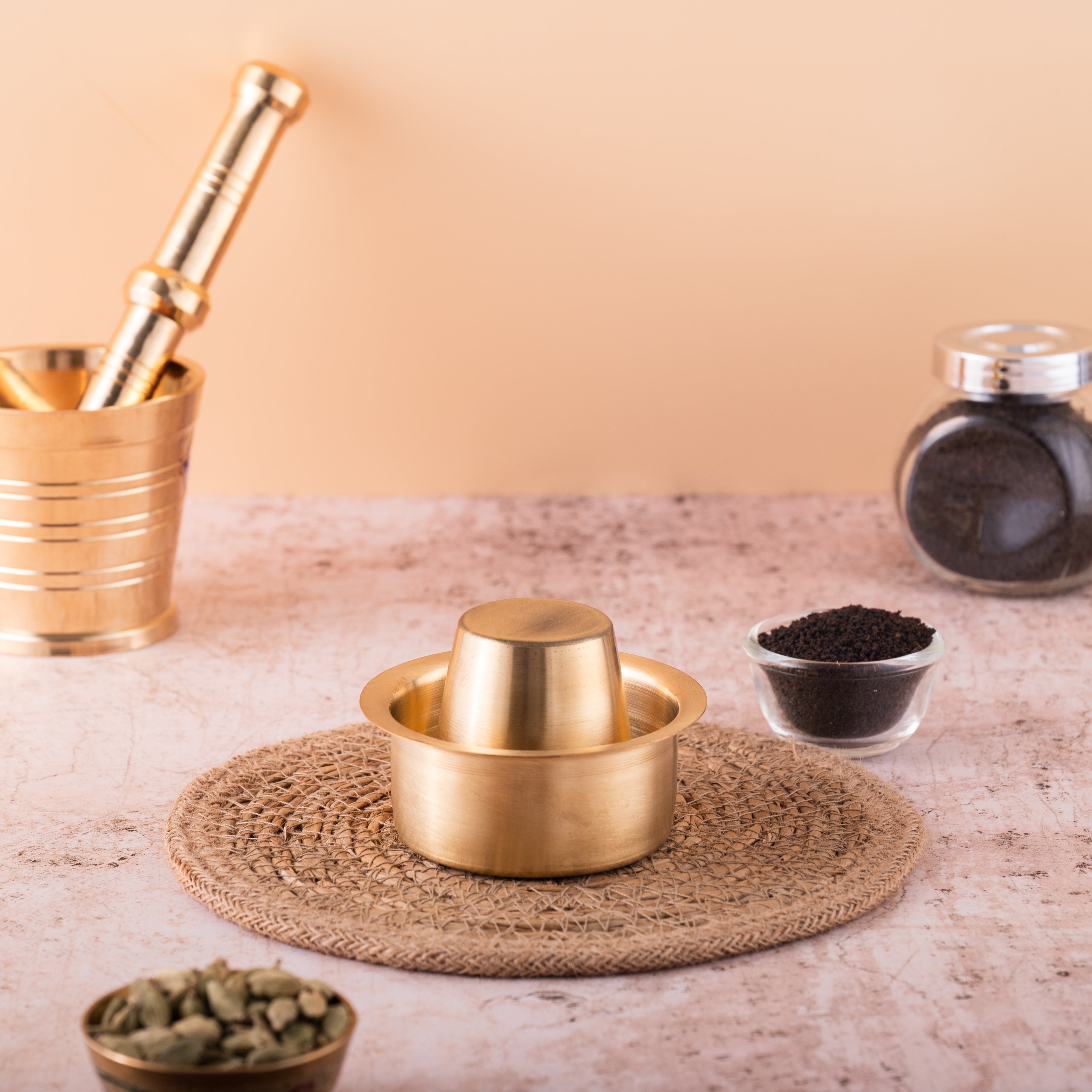 Matte Finished Brass Coffee Dabara Set