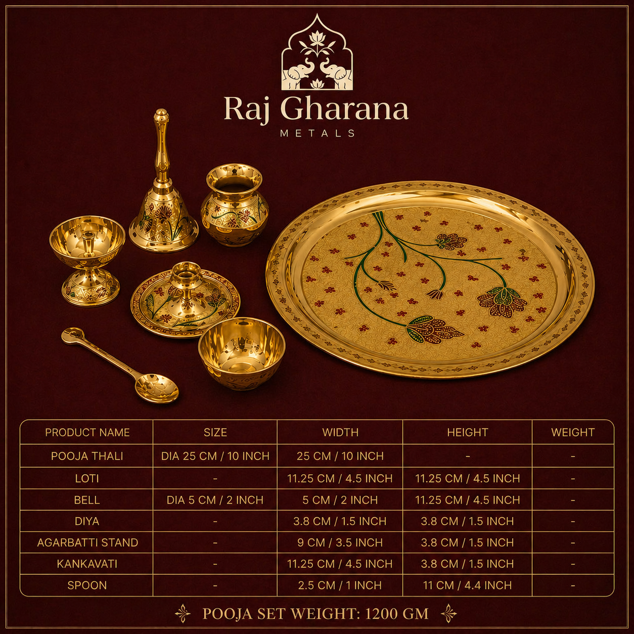 Brass Pooja Thali Set | 7 Pcs