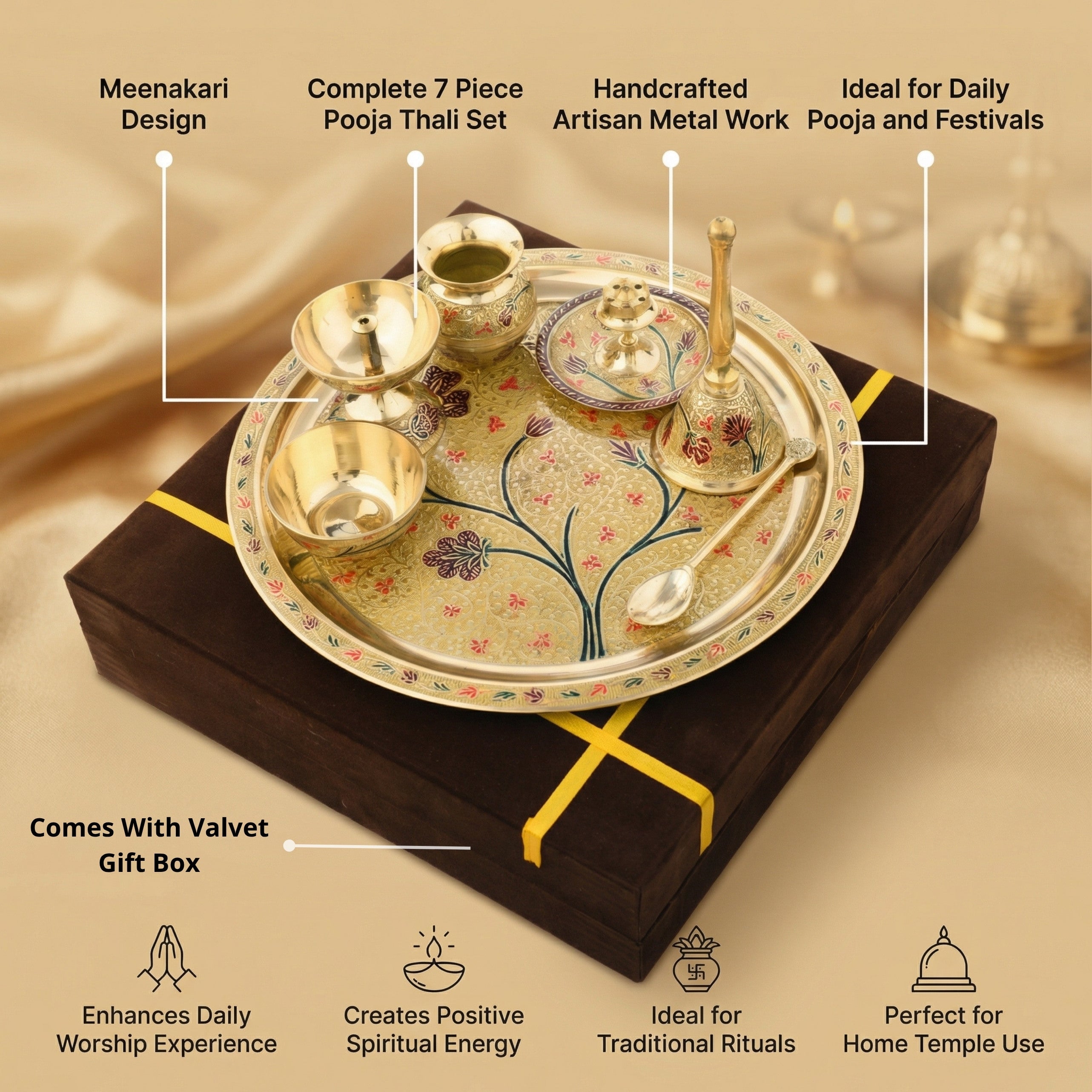 Brass Pooja Thali Set | 7 Pcs