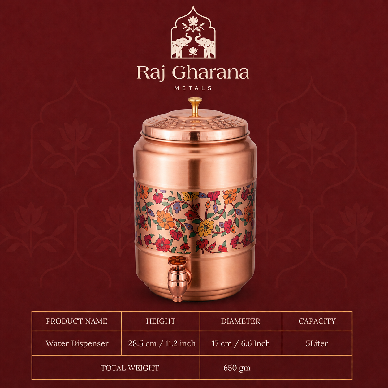 Copper Water Dispenser 5L
