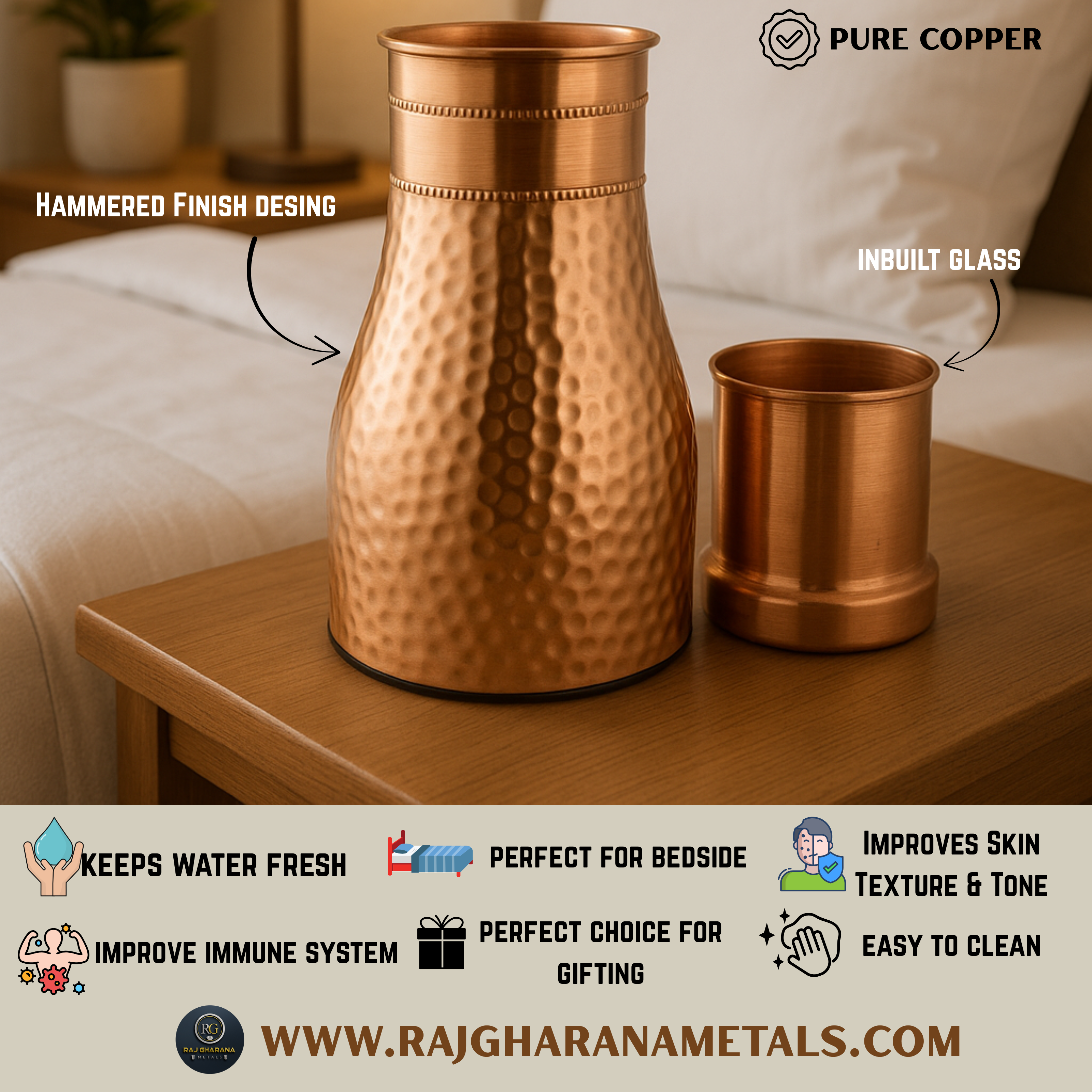 Copper Bedroom Jar - Hammered