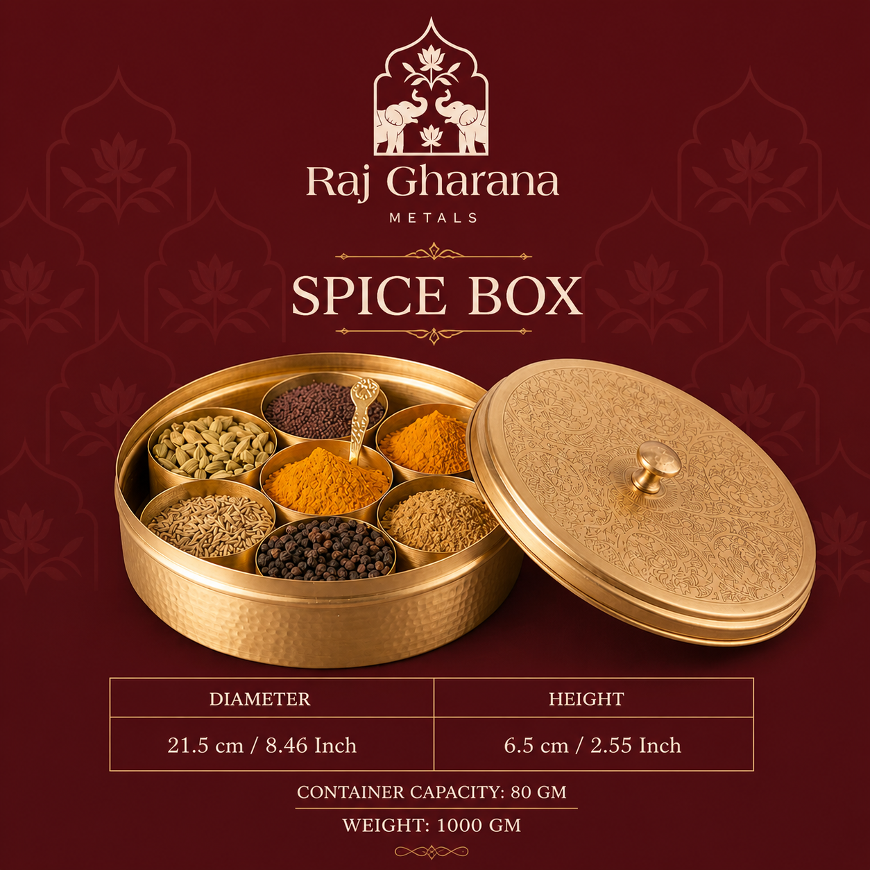 Brass Spice Box Set - Floral Etching