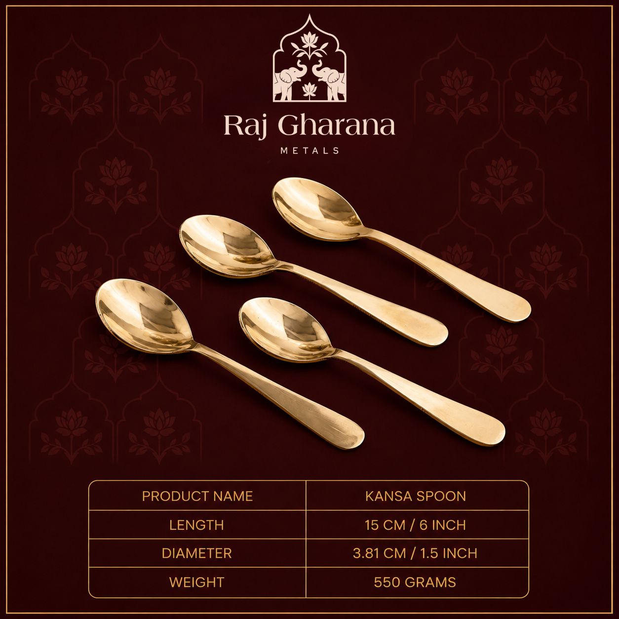 Kansa Dinner Spoons | 6Pcs -Glossy