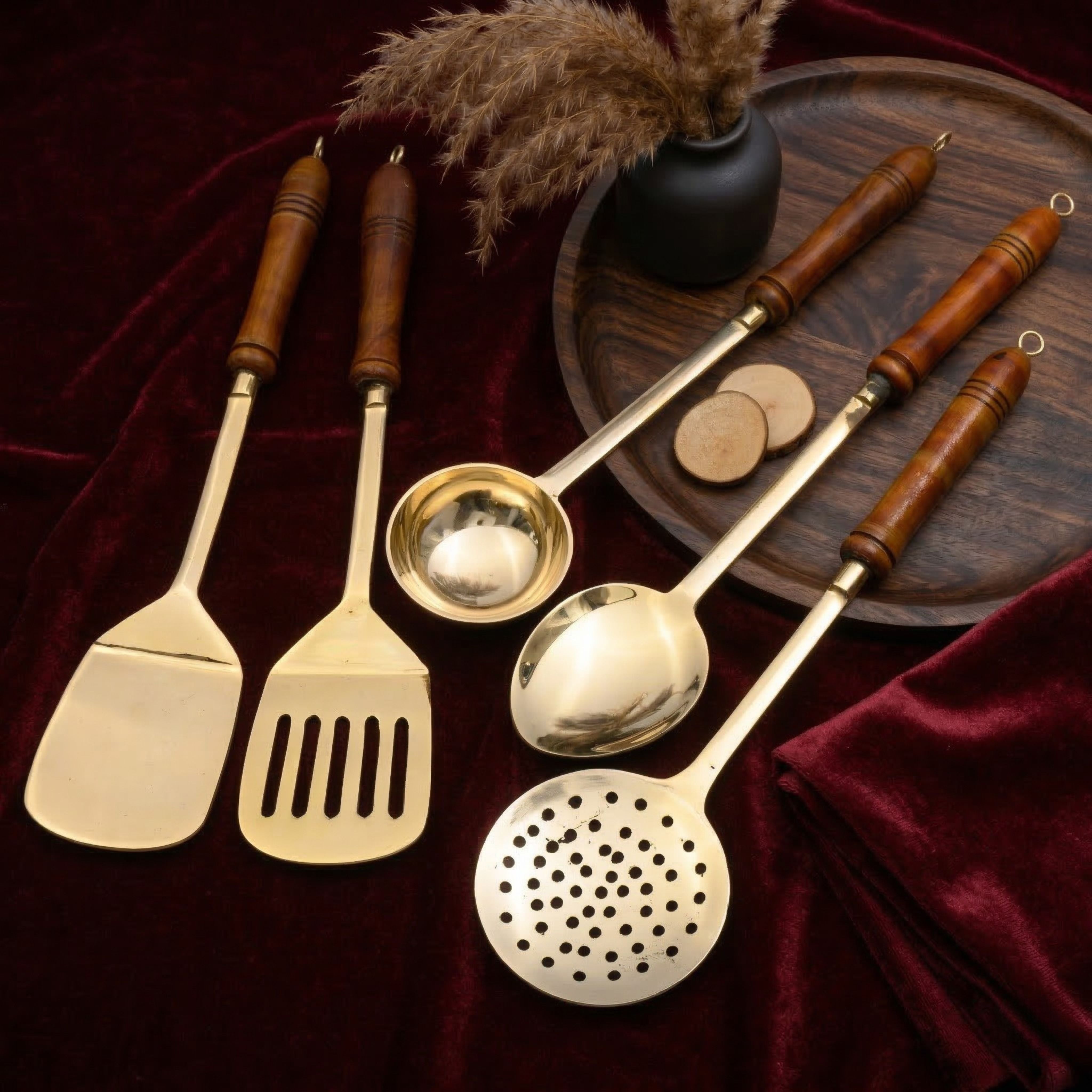 Brass Cooking Ladles | Set of 5