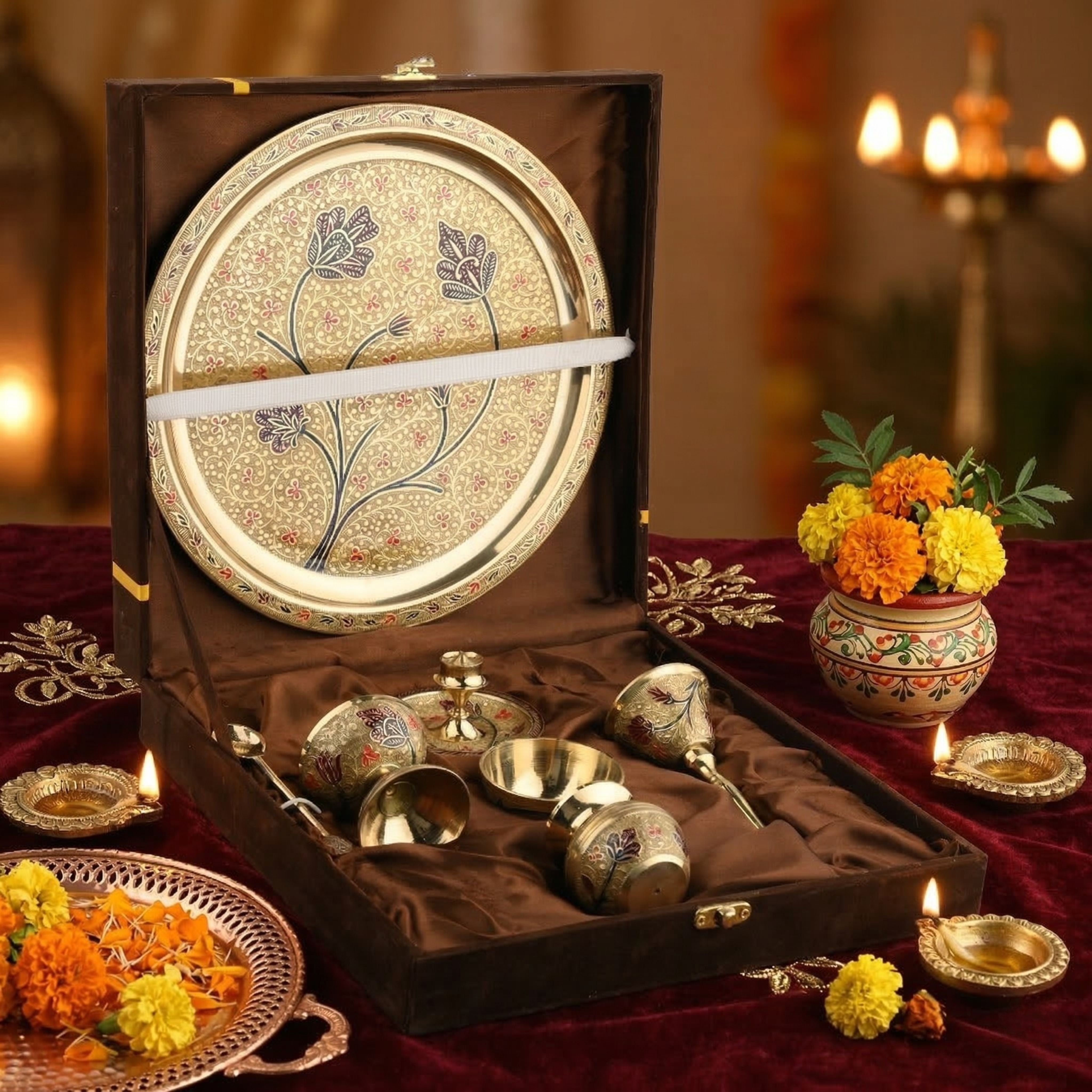 Brass Pooja Thali Set | 7 Pcs