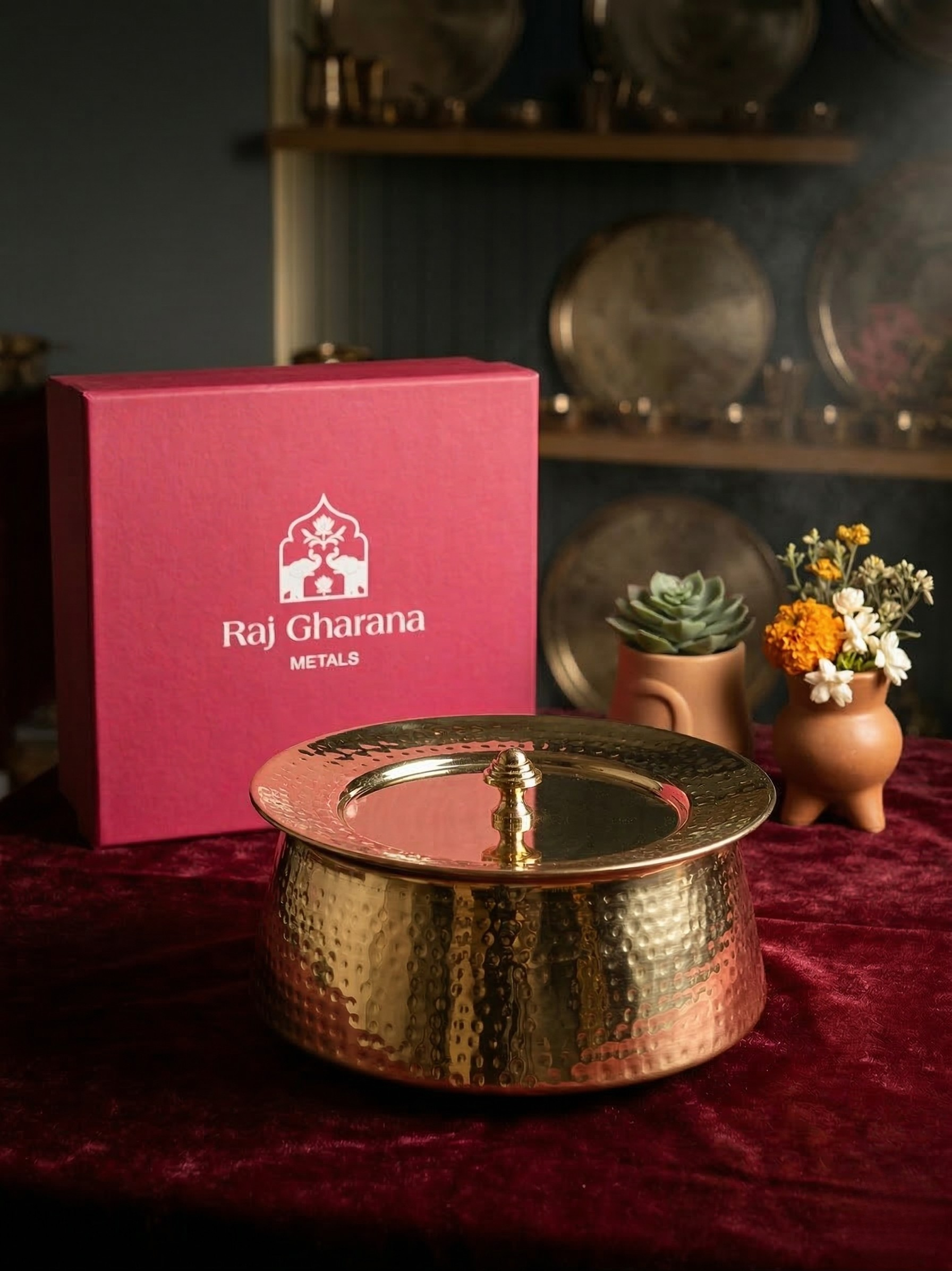 Brass Patila with Lid - Hammered