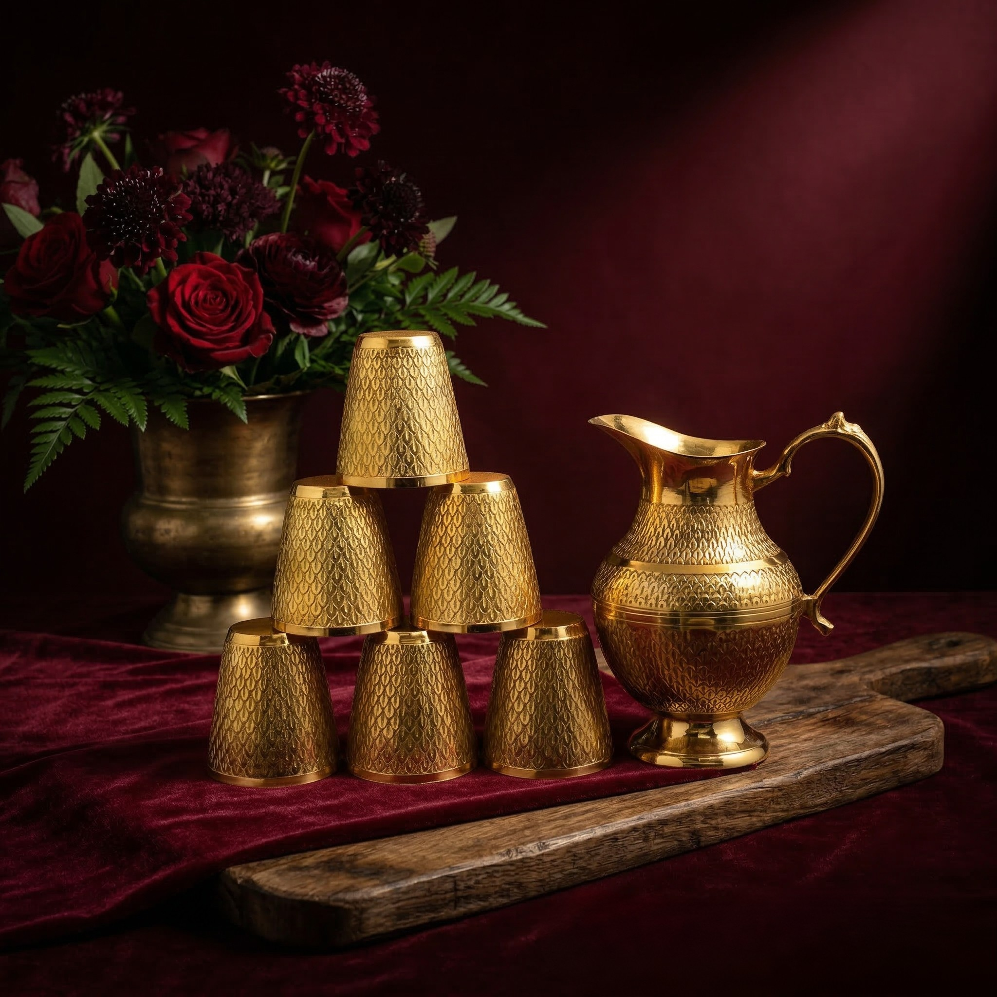 Brass Jar & 6 Glass Set – Nakashi Design