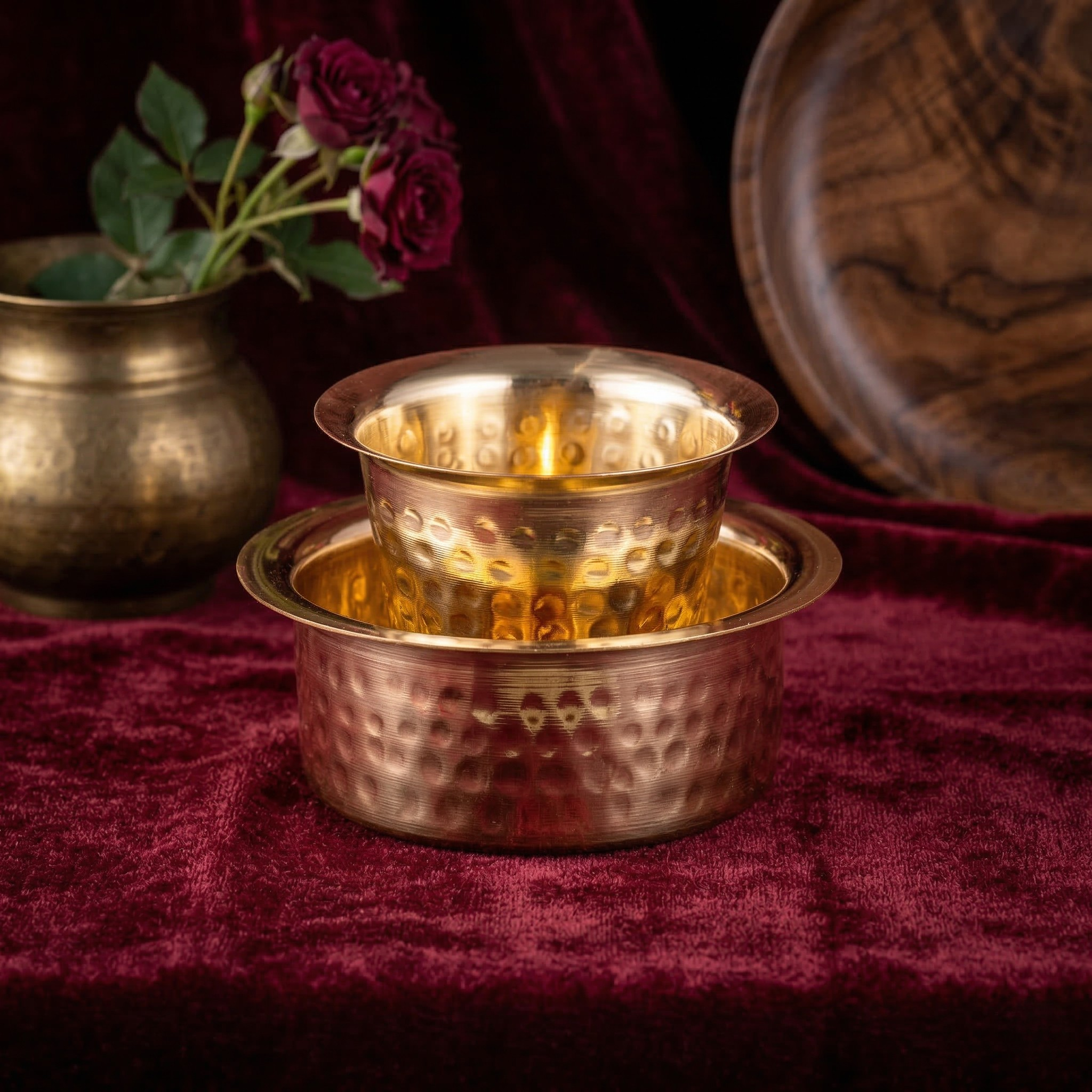 Brass Coffee Dabara Set - Hammered