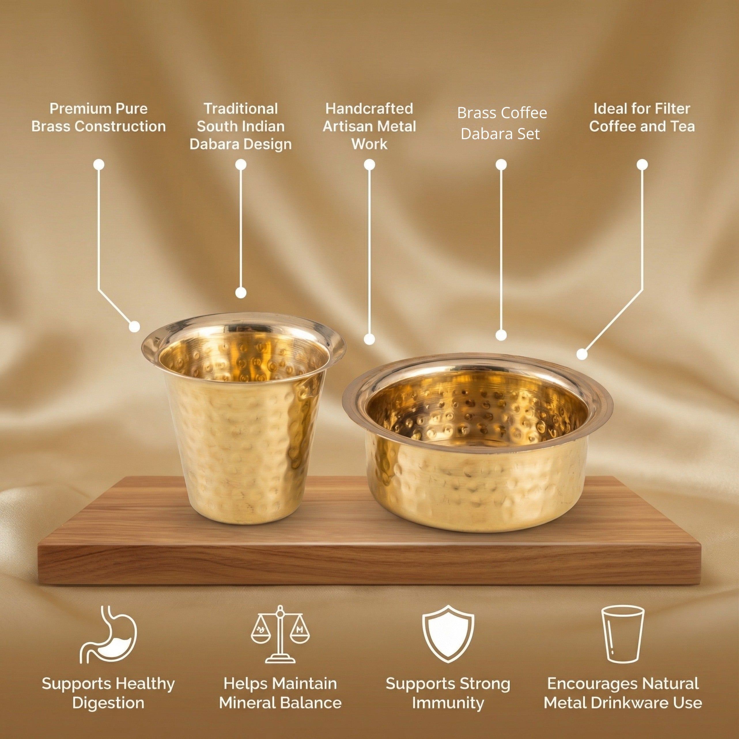 Brass Coffee Dabara Set - Hammered