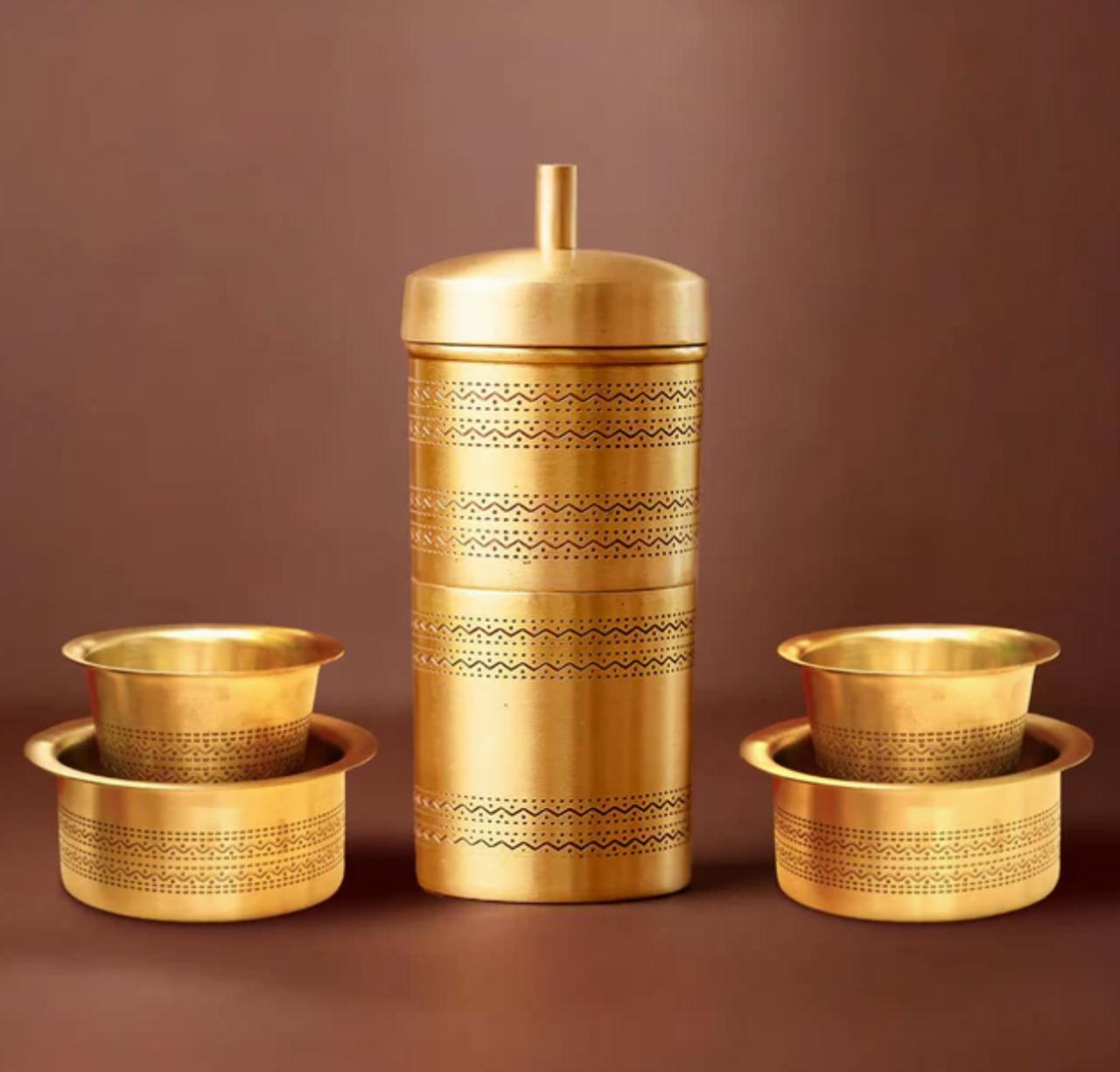 Brass Filter Coffee Maker & Brass Coffee Cup Set