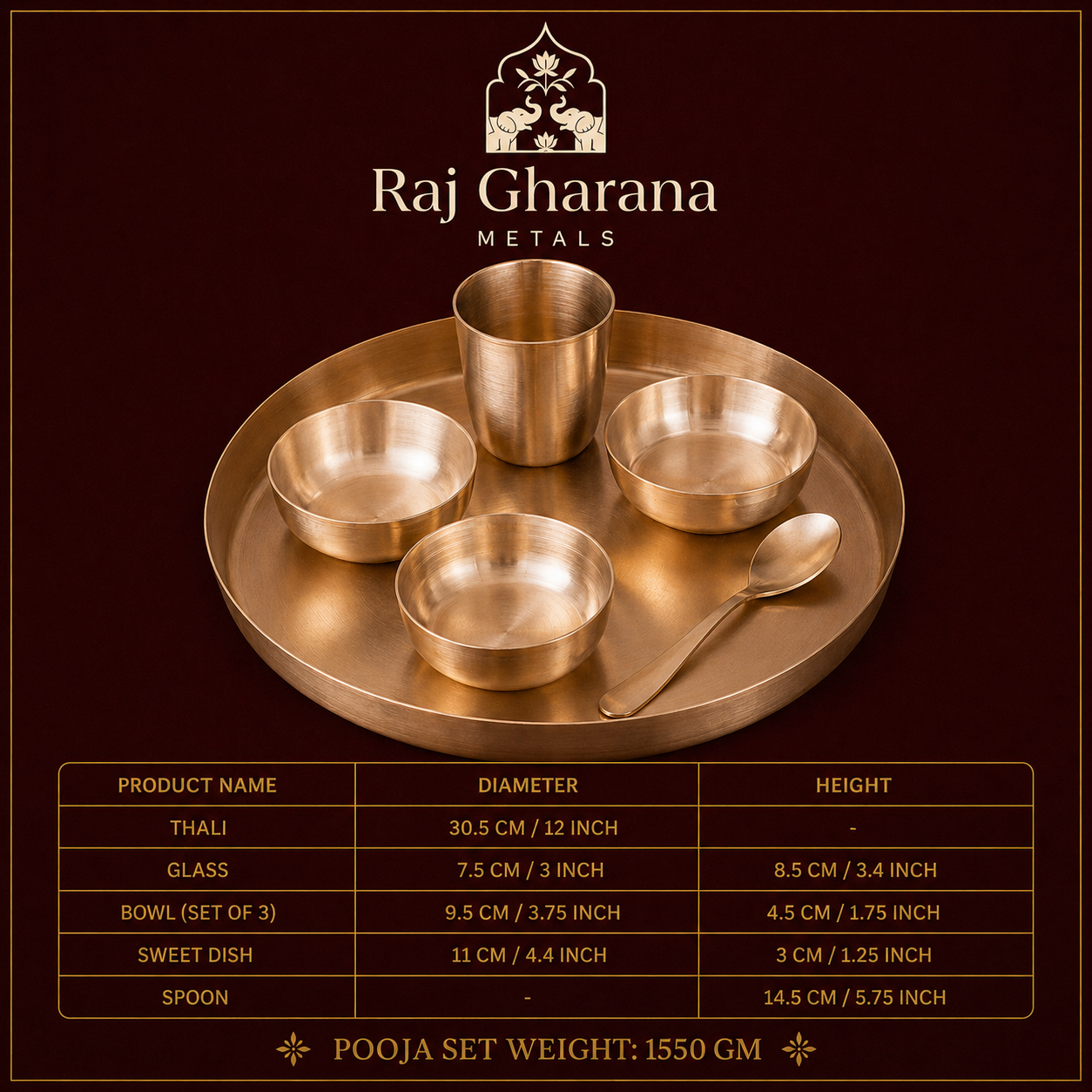 Matte Finished Kansa Dinner Set | 12 inch