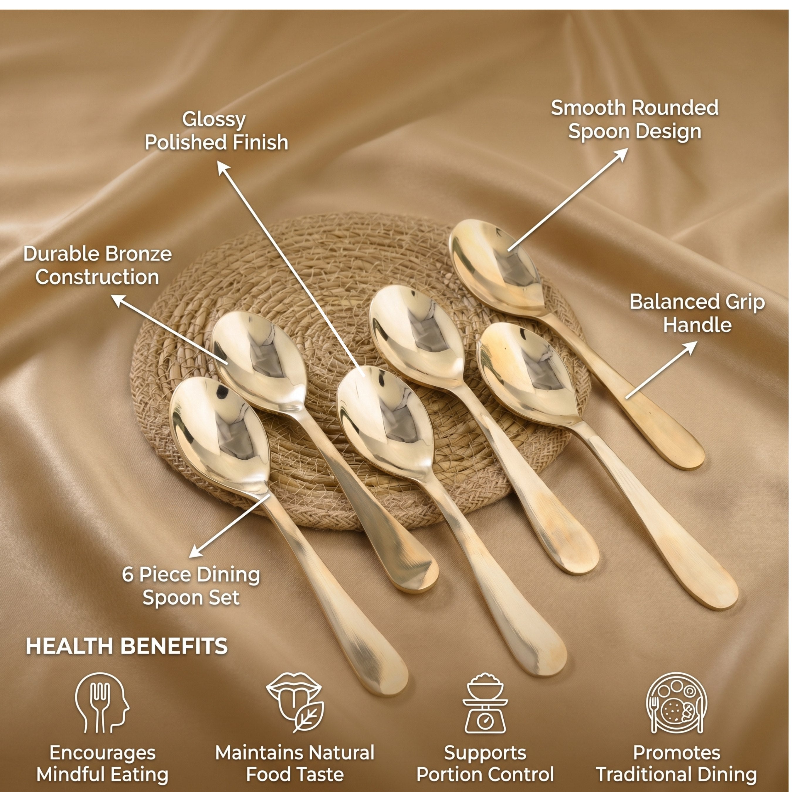 Kansa Dinner Spoons | 6Pcs -Glossy