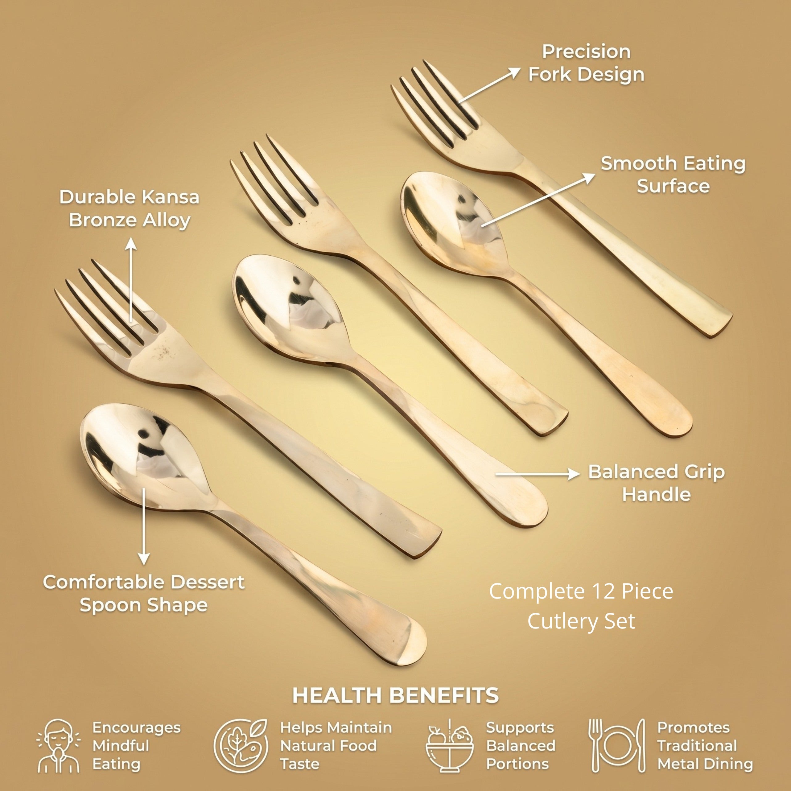 Brozne Dinner Dessert Spoon Fork Set (Pack of 12) - Glossy
