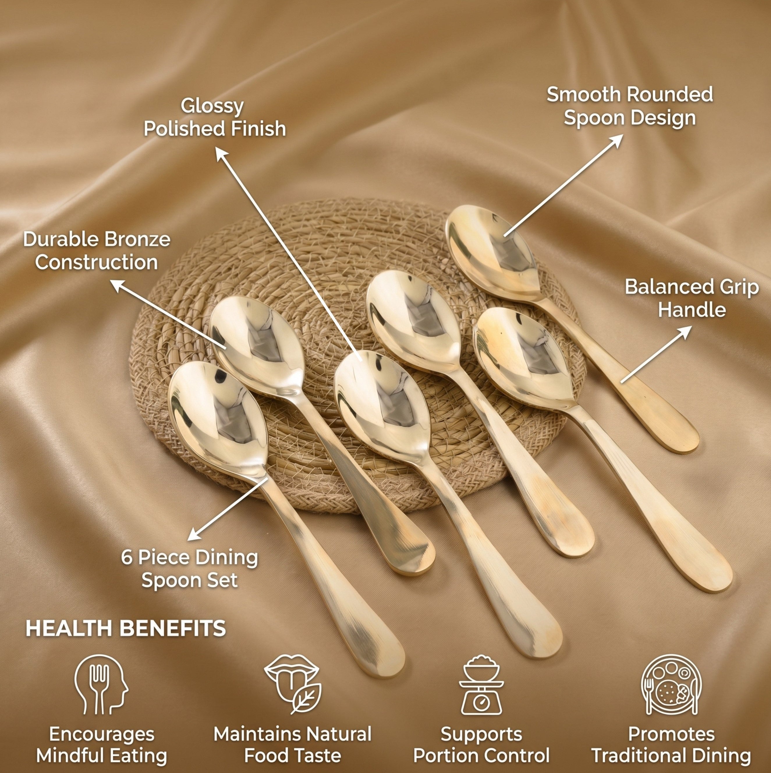 Kansa Dinner Spoons | 6Pcs -Glossy