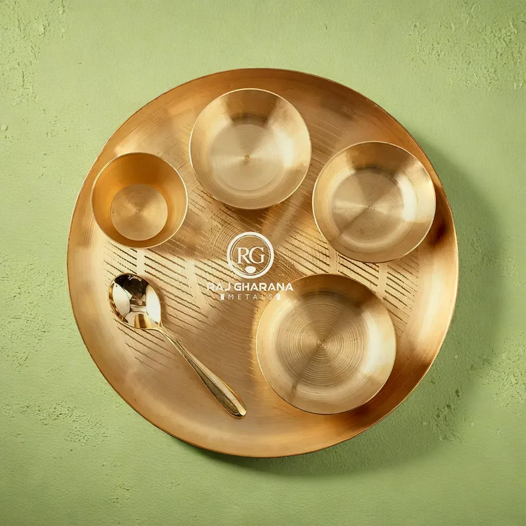 Kansa Dish Dinner Set | 6 Pcs - 1 Platter 2 Bowl 1 Sweet Dish 1 Tumbler 1 Spoon