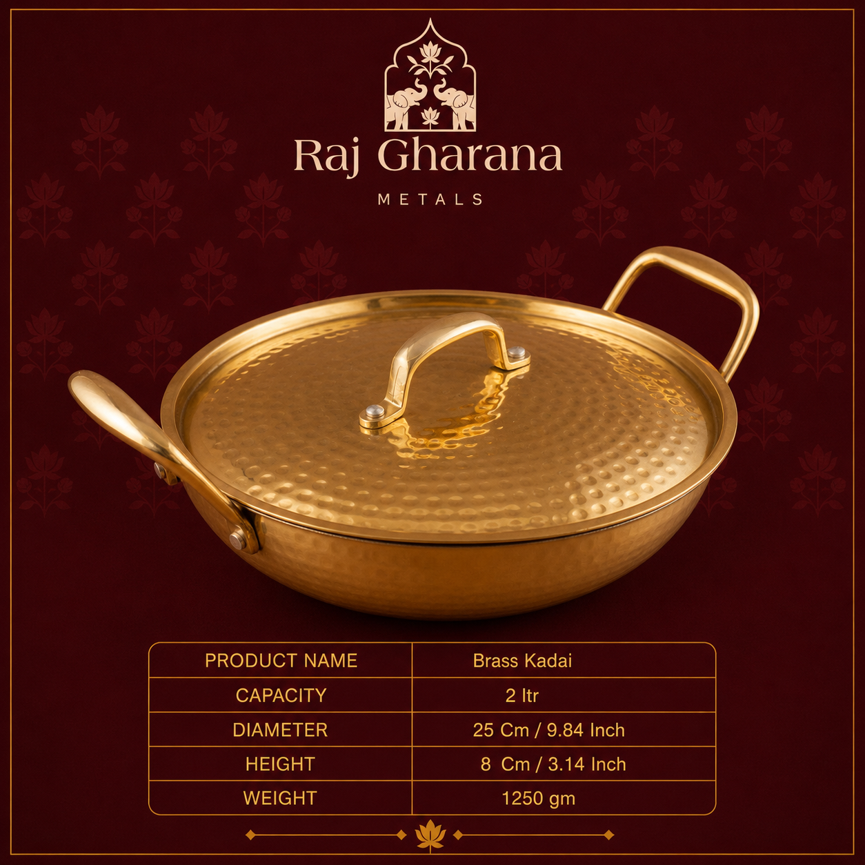 Brass Kadai with Lid - Hammered