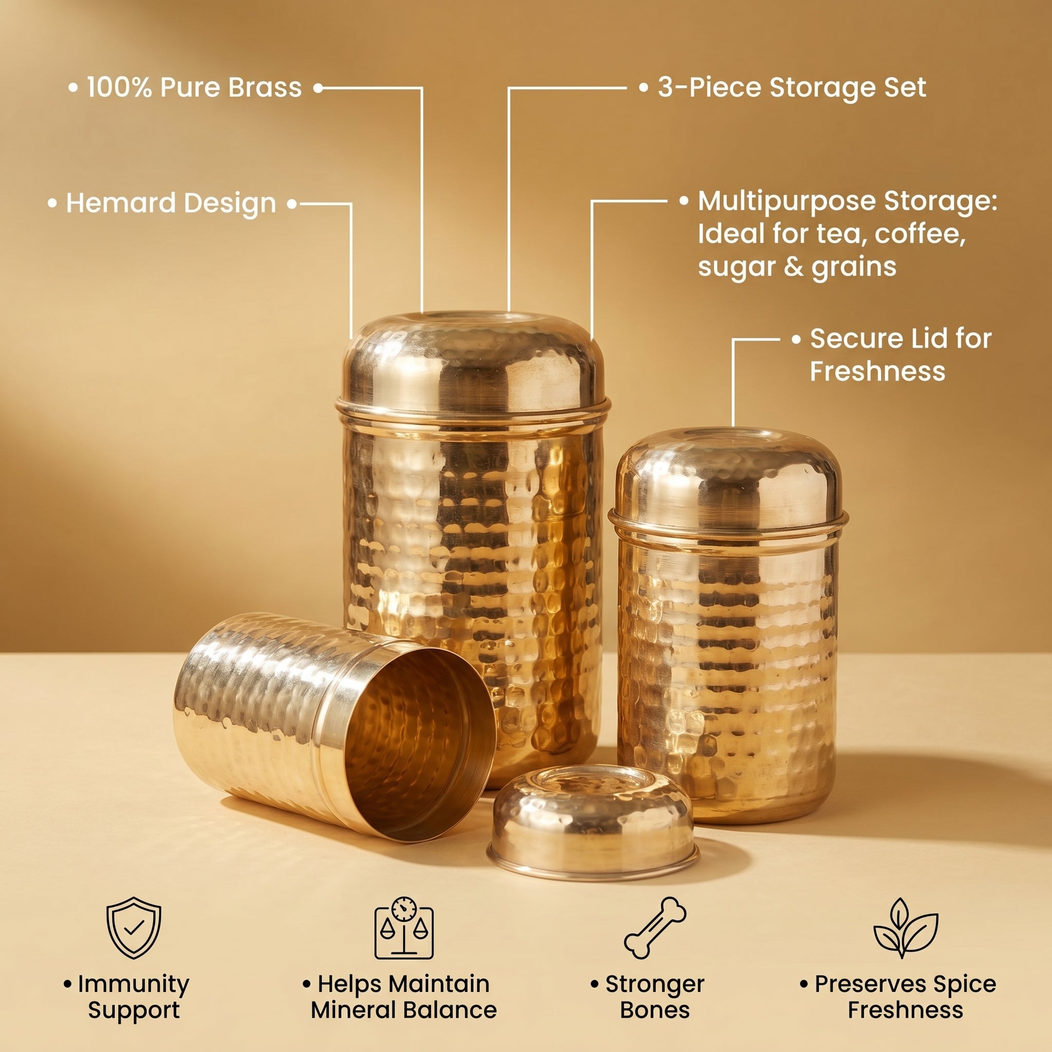 Brass Canister Set of 3 - Hammered